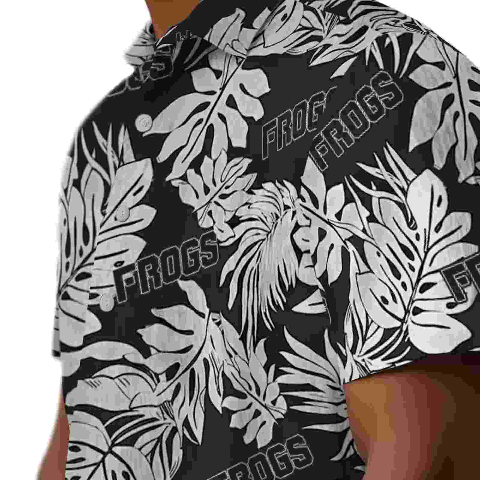 tcu horned frogs monstera leaf pattern black hawaiian shirt trendy