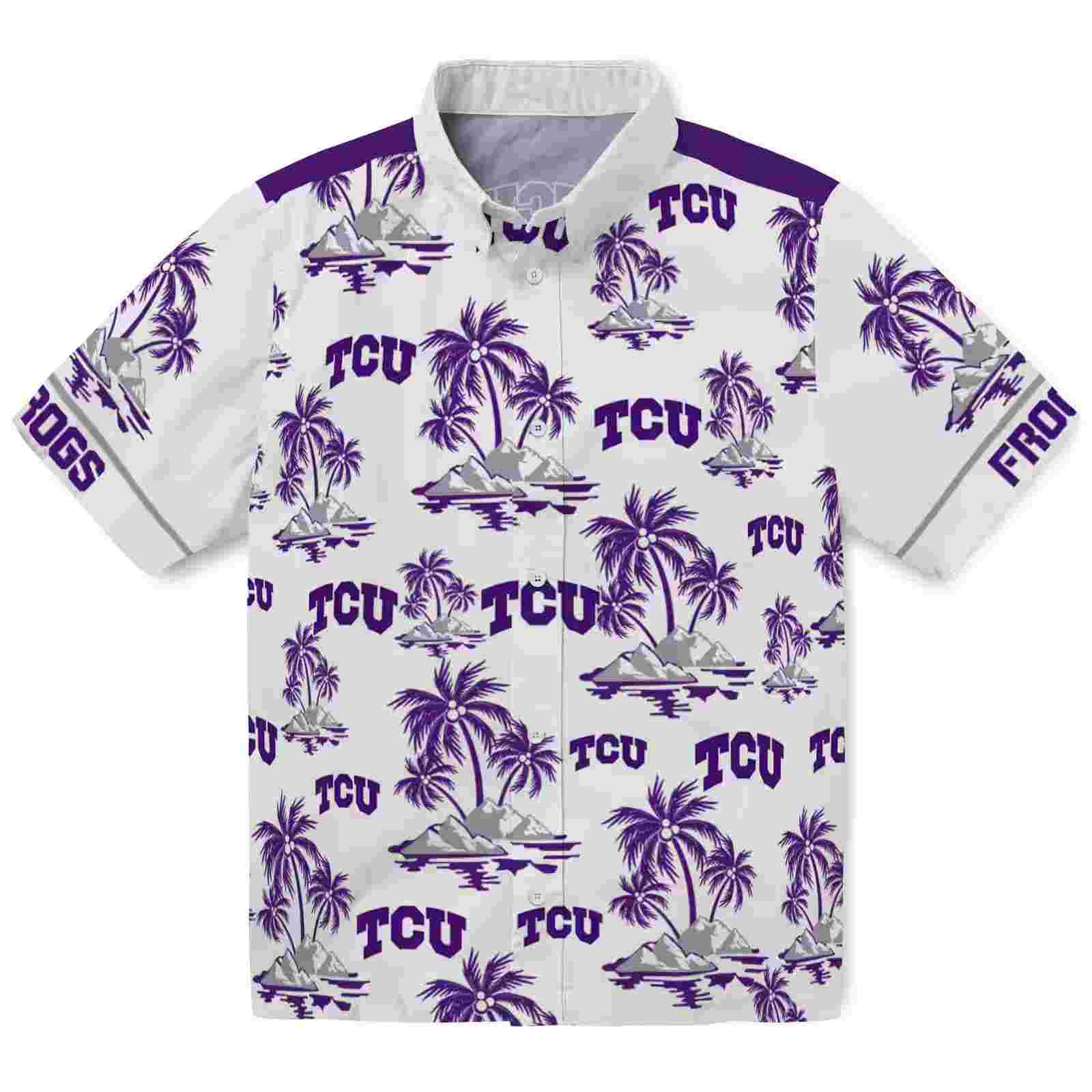 TCU Horned Frogs Palm Island Print Purple White Hawaiian Shirt