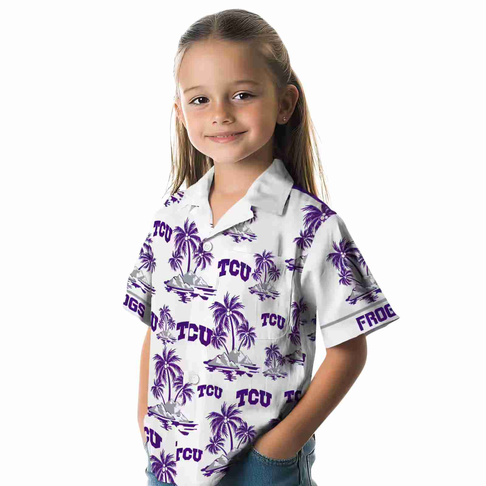 tcu horned frogs palm island print purple white hawaiian shirt premium grade