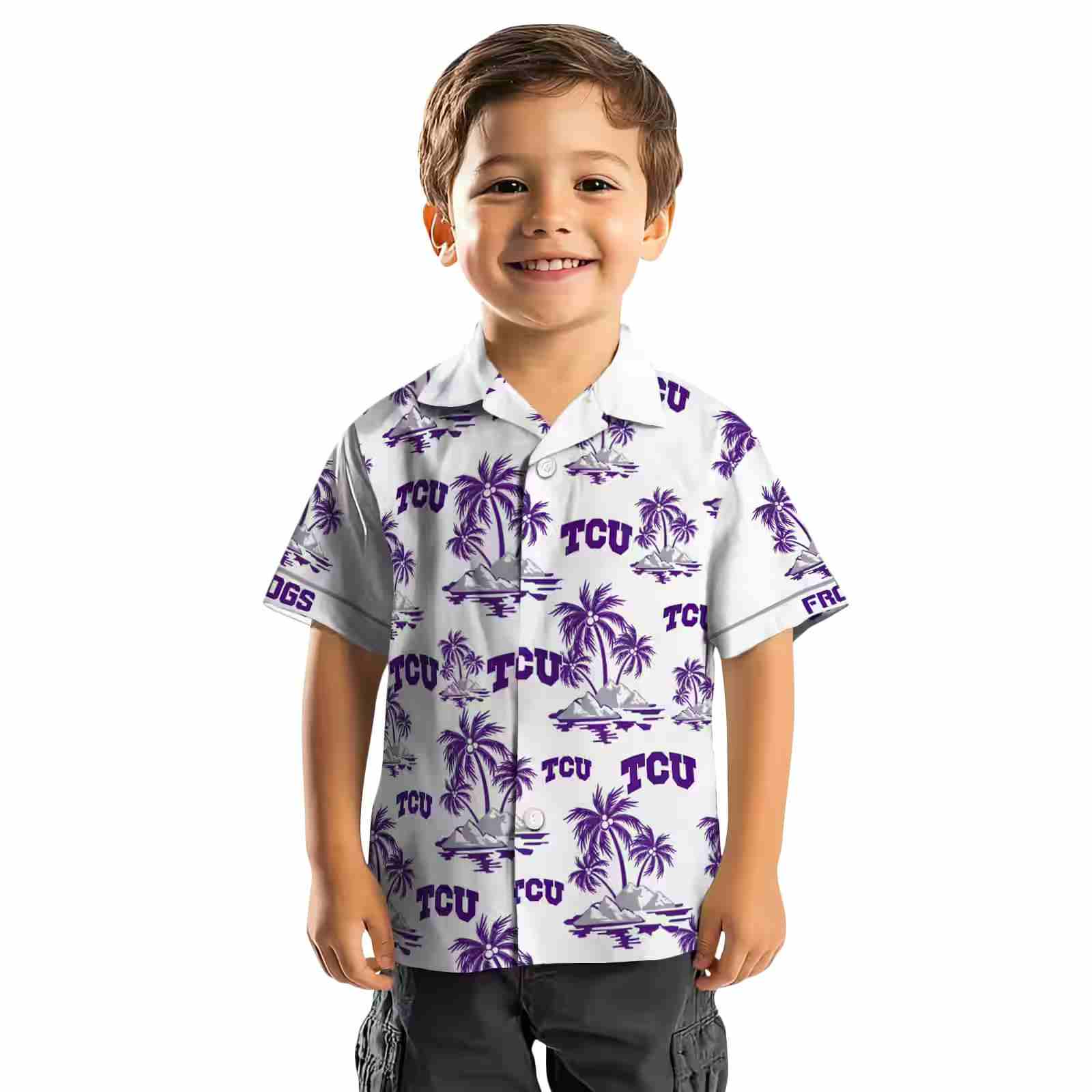 tcu horned frogs palm island print purple white hawaiian shirt top rated