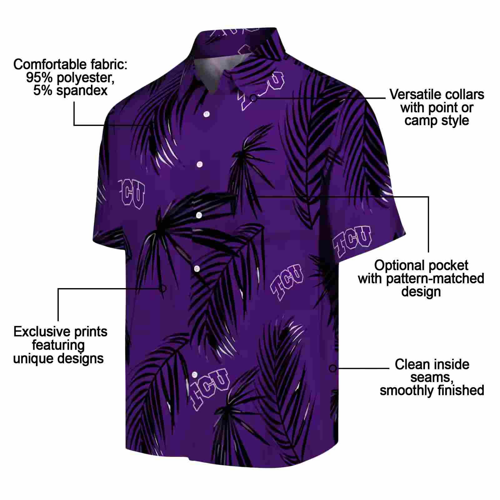 tcu horned frogs palm leaf purple hawaiian shirt new arrival