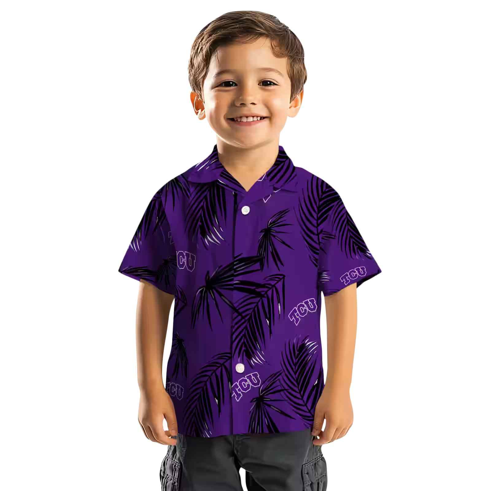 tcu horned frogs palm leaf purple hawaiian shirt top rated