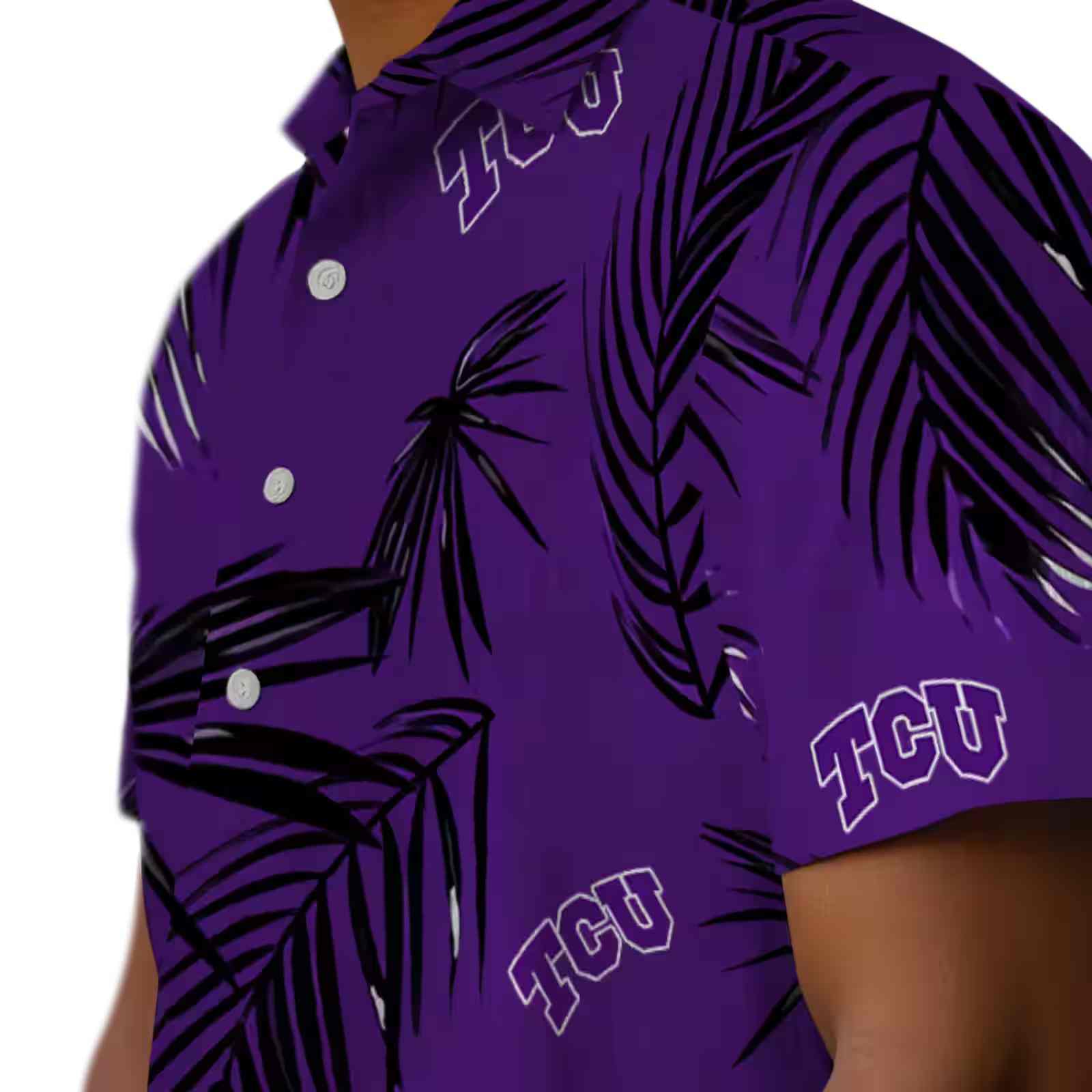 tcu horned frogs palm leaf purple hawaiian shirt trendy