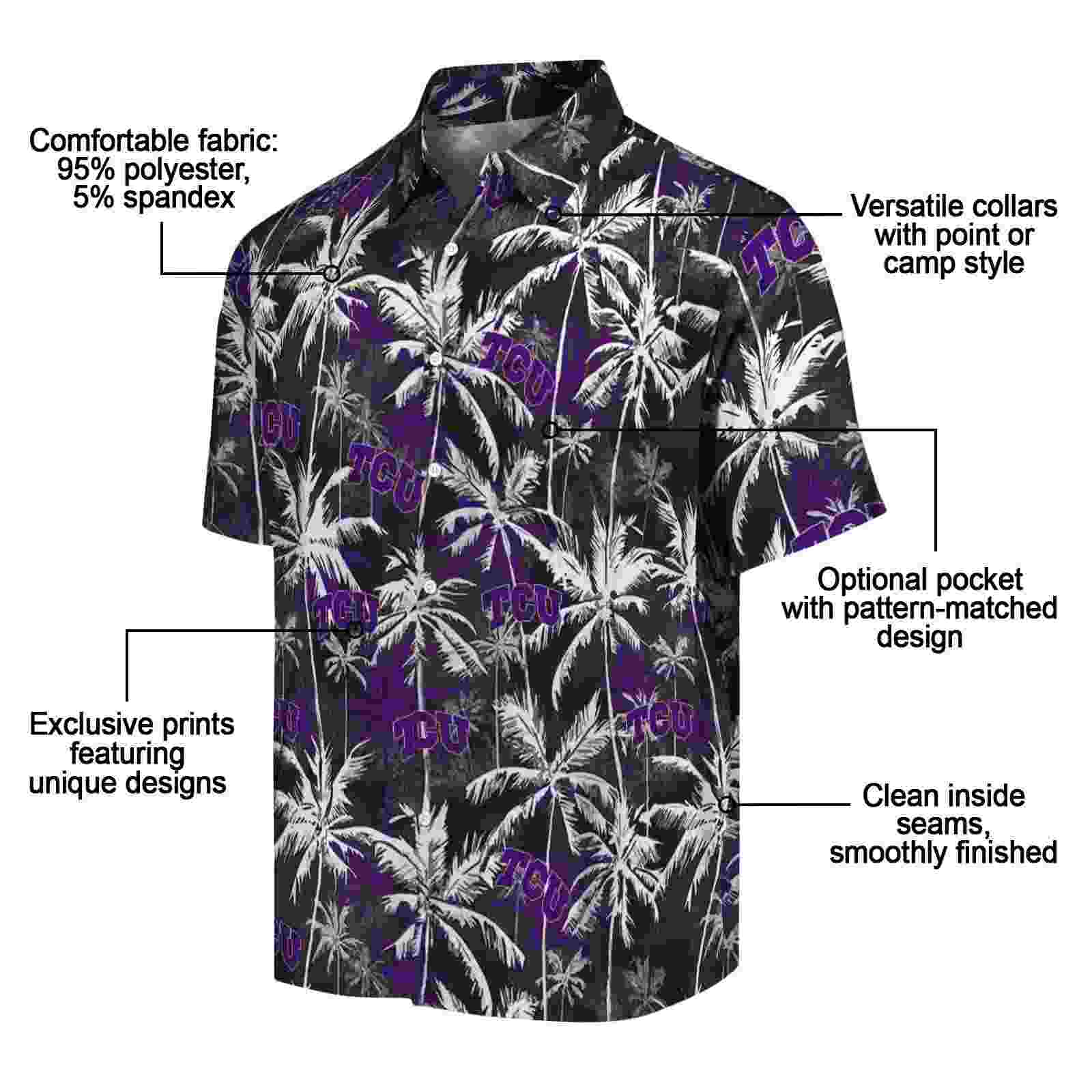 tcu horned frogs palm pattern purple black hawaiian shirt new arrival