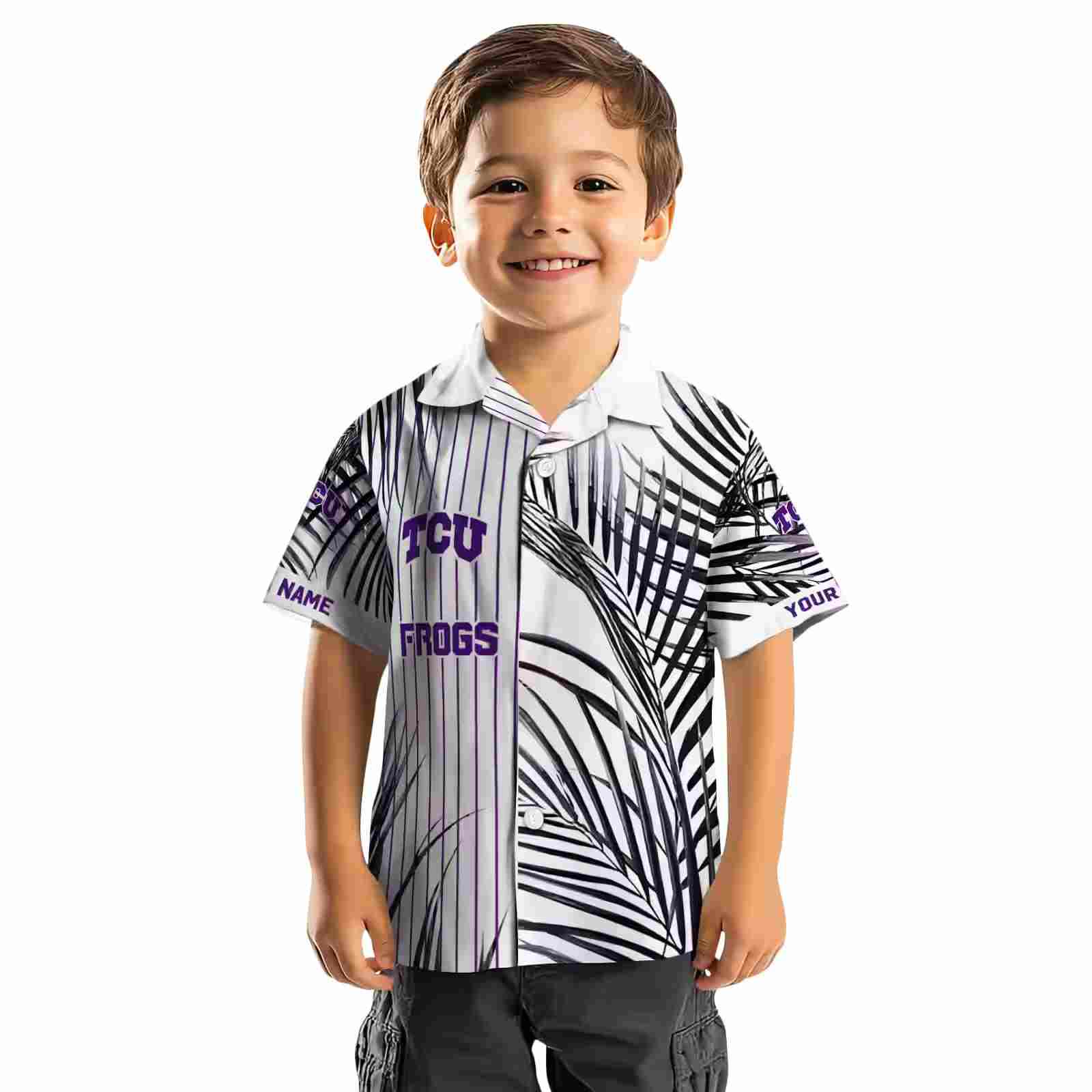 tcu horned frogs palm stripes purple black white hawaiian shirt top rated