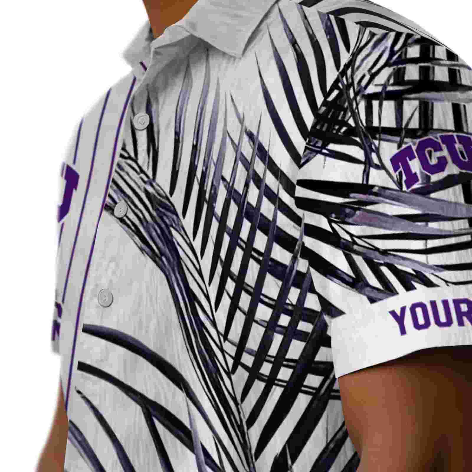 tcu horned frogs palm stripes purple black white hawaiian shirt trendy