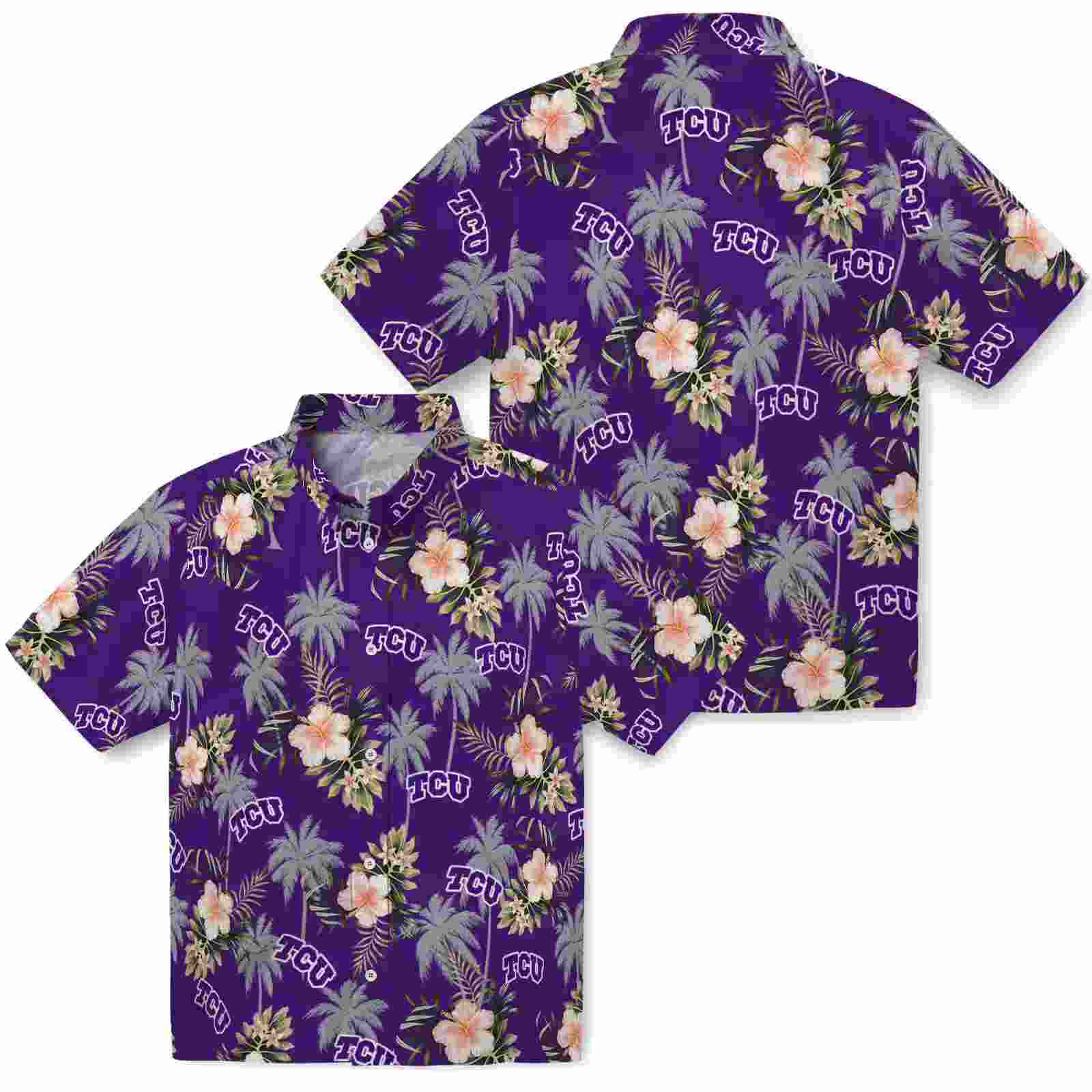 tcu horned frogs palm tree flower purple hawaiian shirt high quality