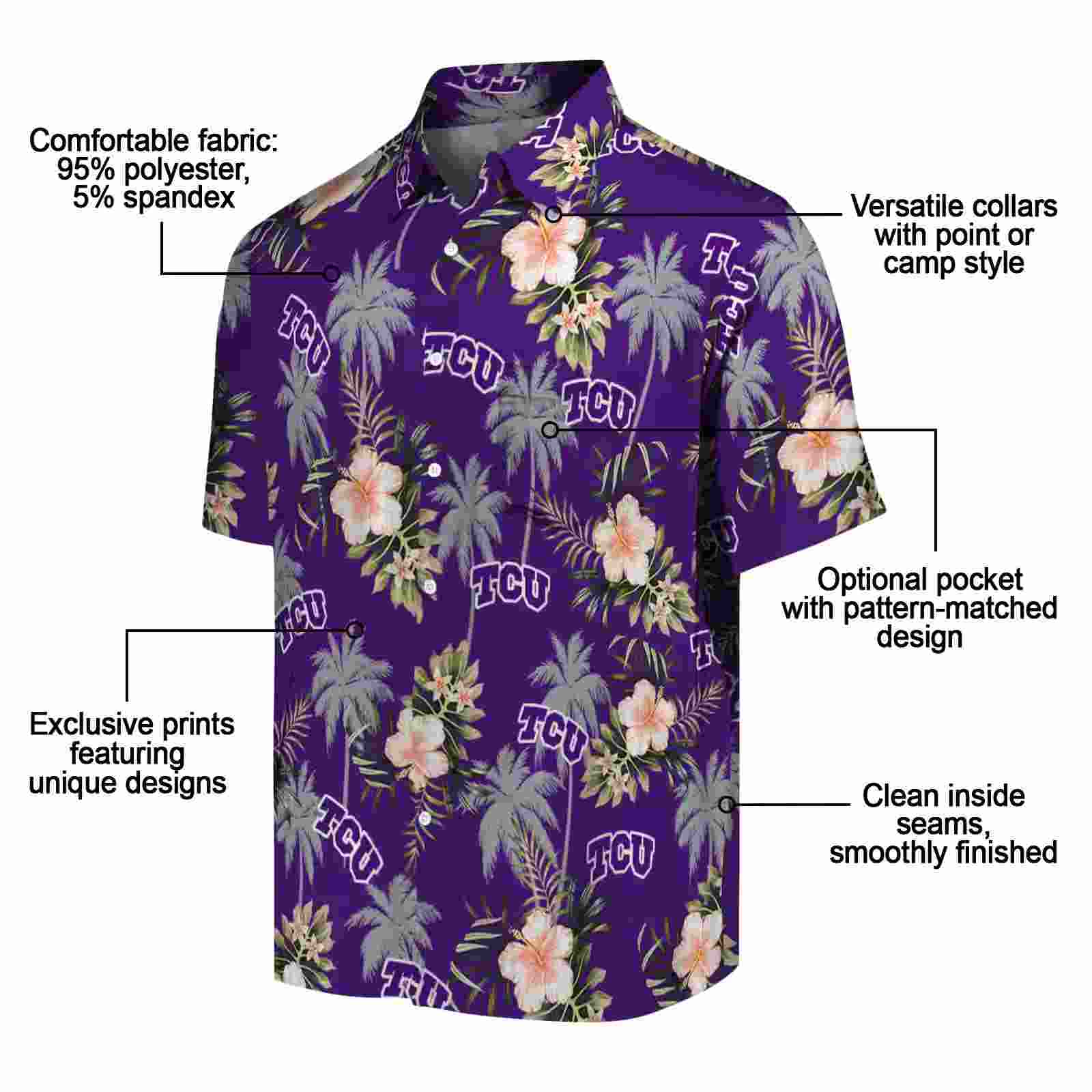 tcu horned frogs palm tree flower purple hawaiian shirt new arrival