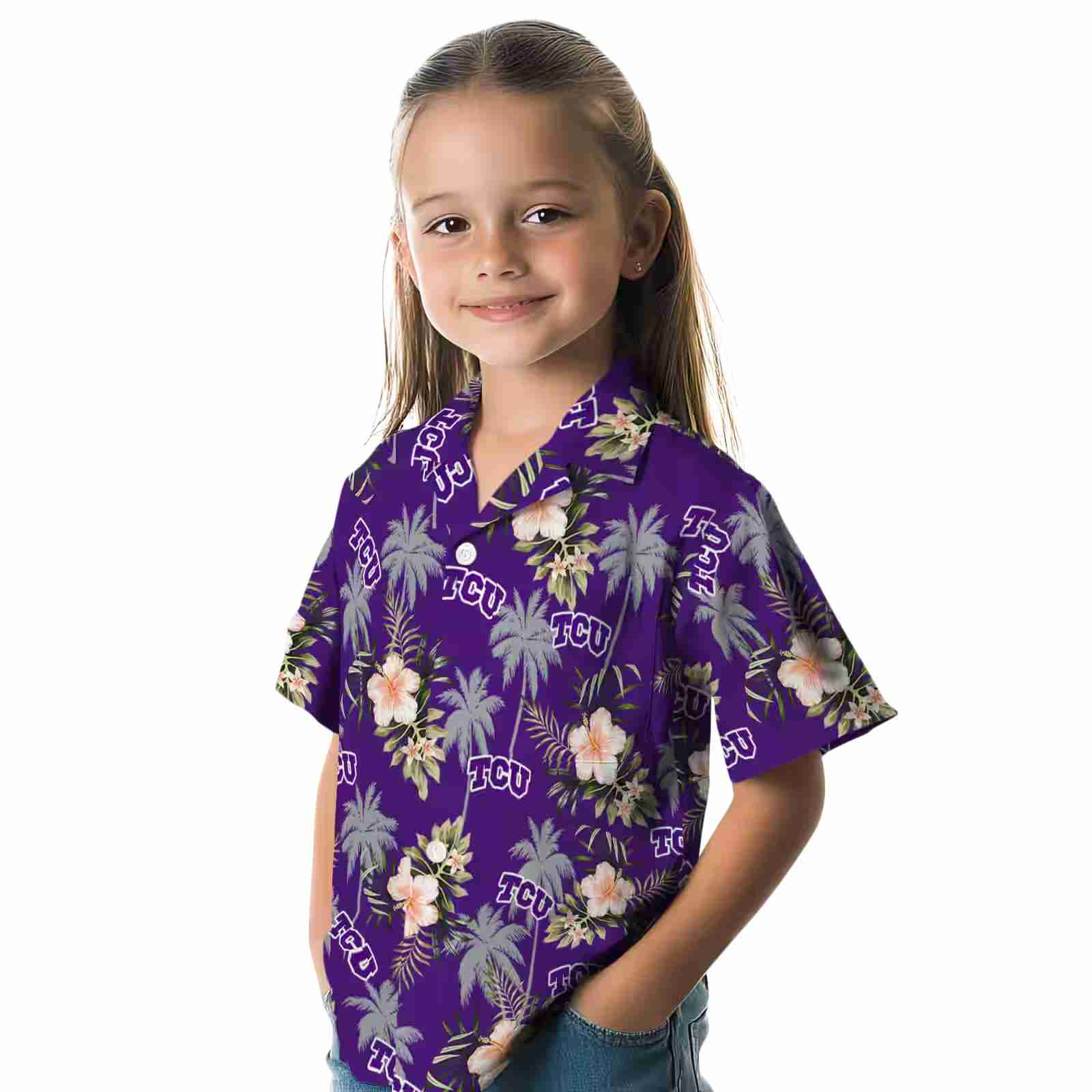 tcu horned frogs palm tree flower purple hawaiian shirt premium grade