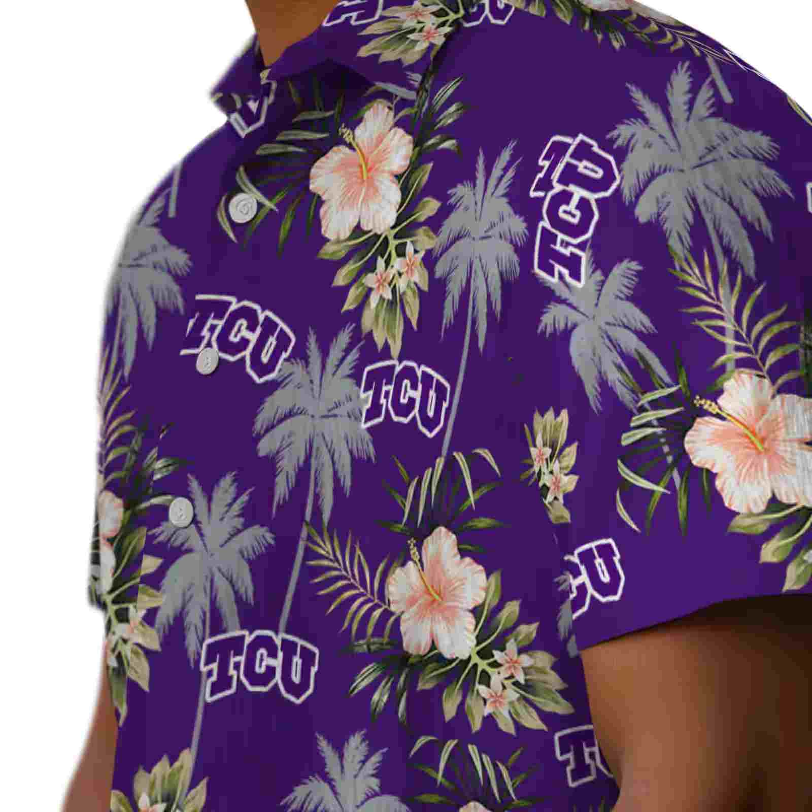 tcu horned frogs palm tree flower purple hawaiian shirt trendy