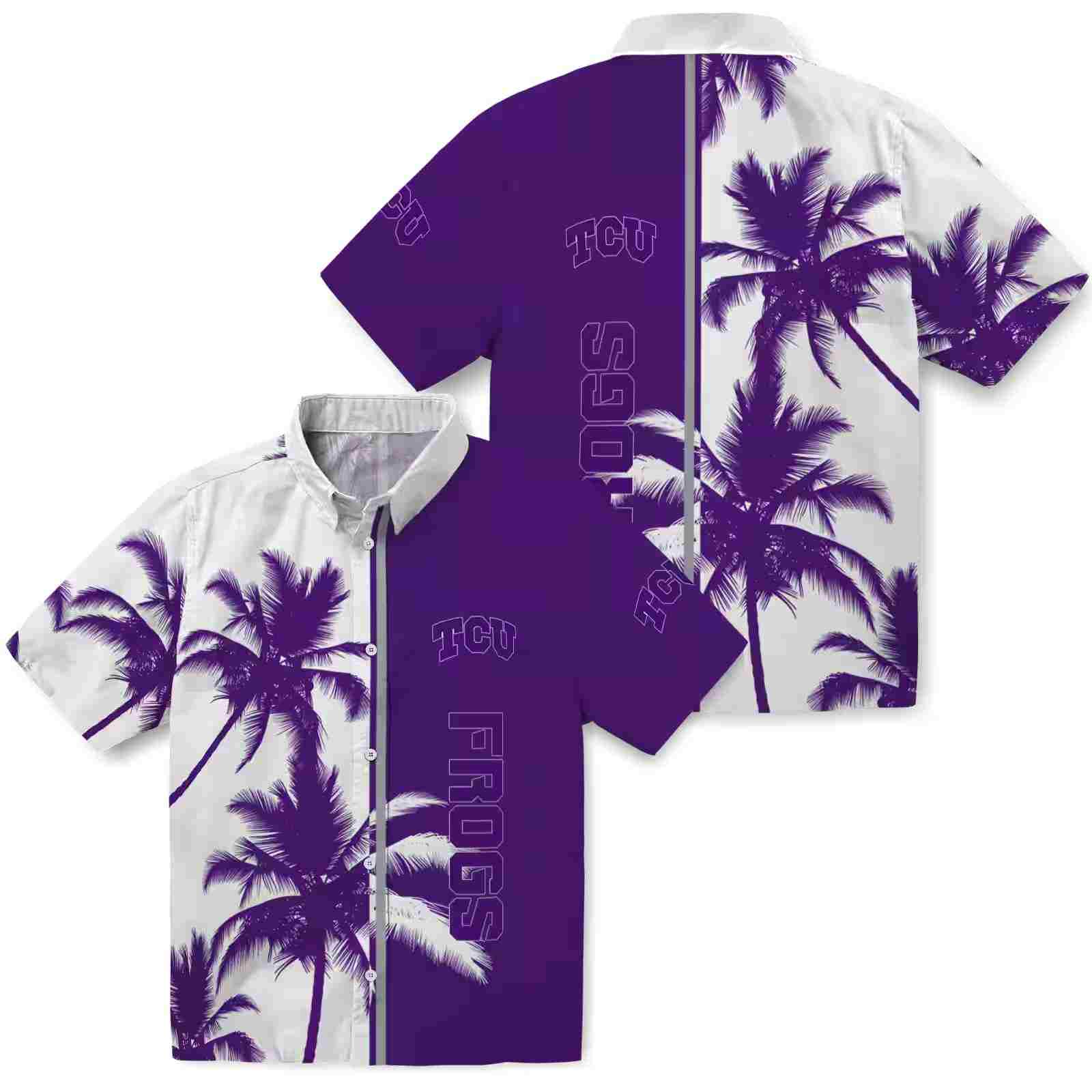 tcu horned frogs palm trees purple white hawaiian shirt high quality