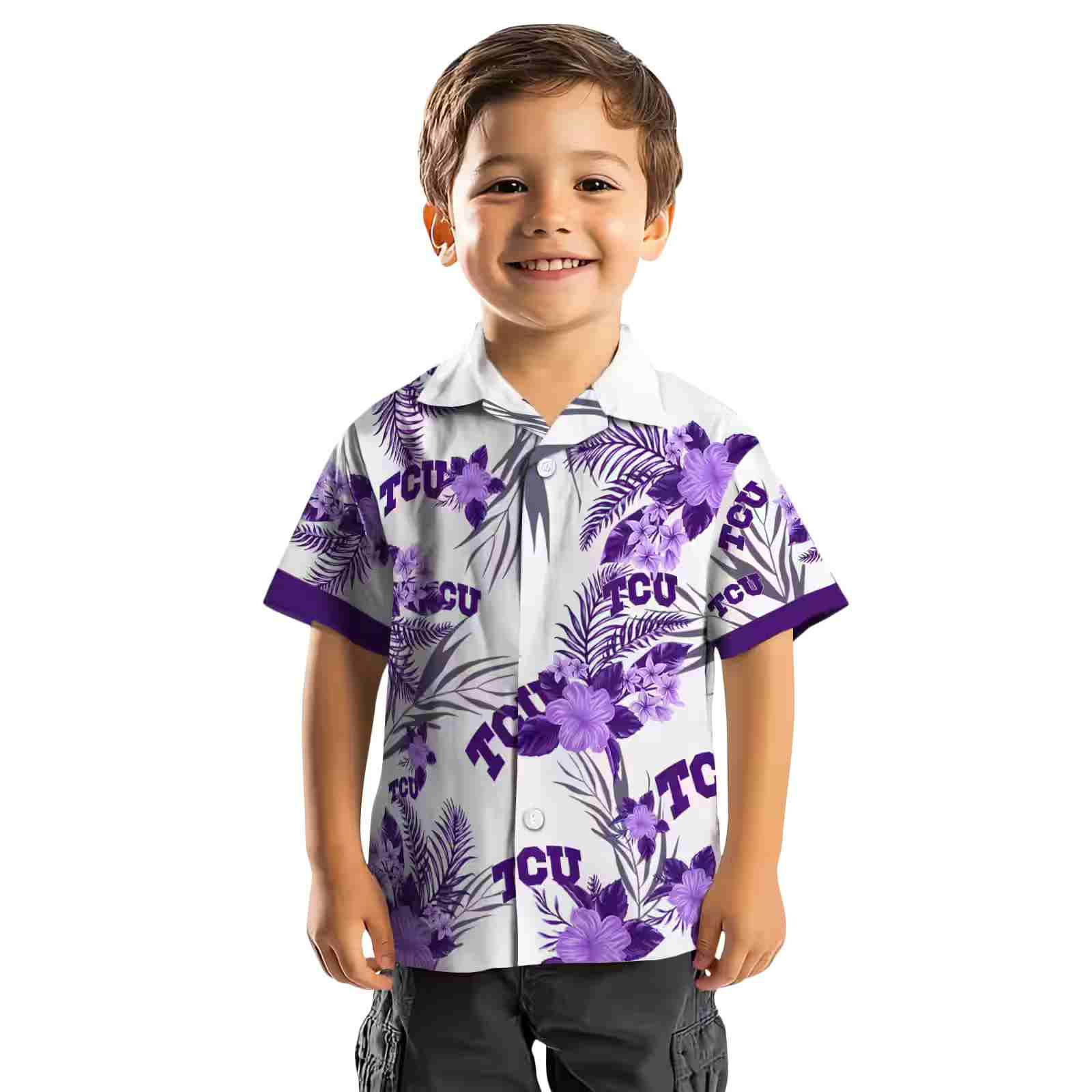 tcu horned frogs patriotic hibiscus design purple white hawaiian shirt top rated