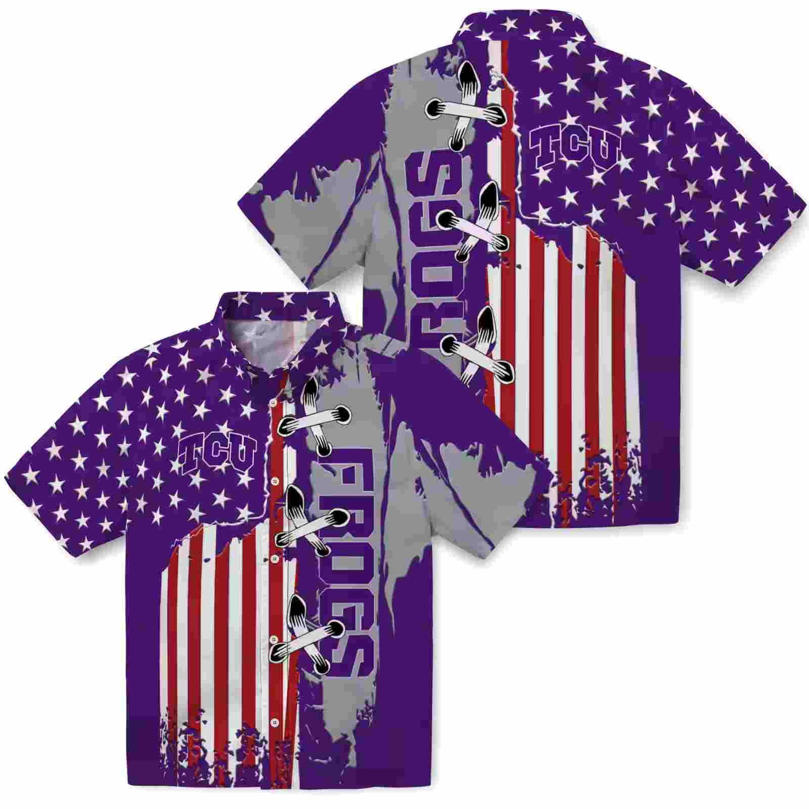 tcu horned frogs stitched flag purple hawaiian shirt high quality