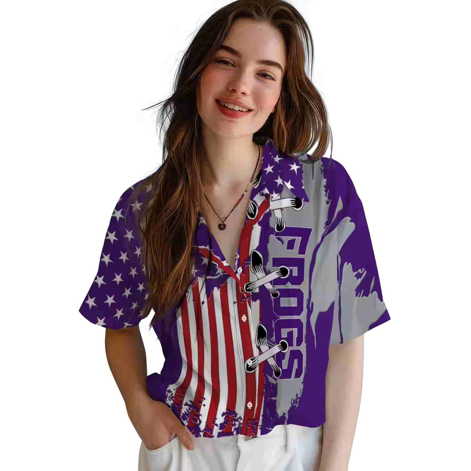 tcu horned frogs stitched flag purple hawaiian shirt latest model