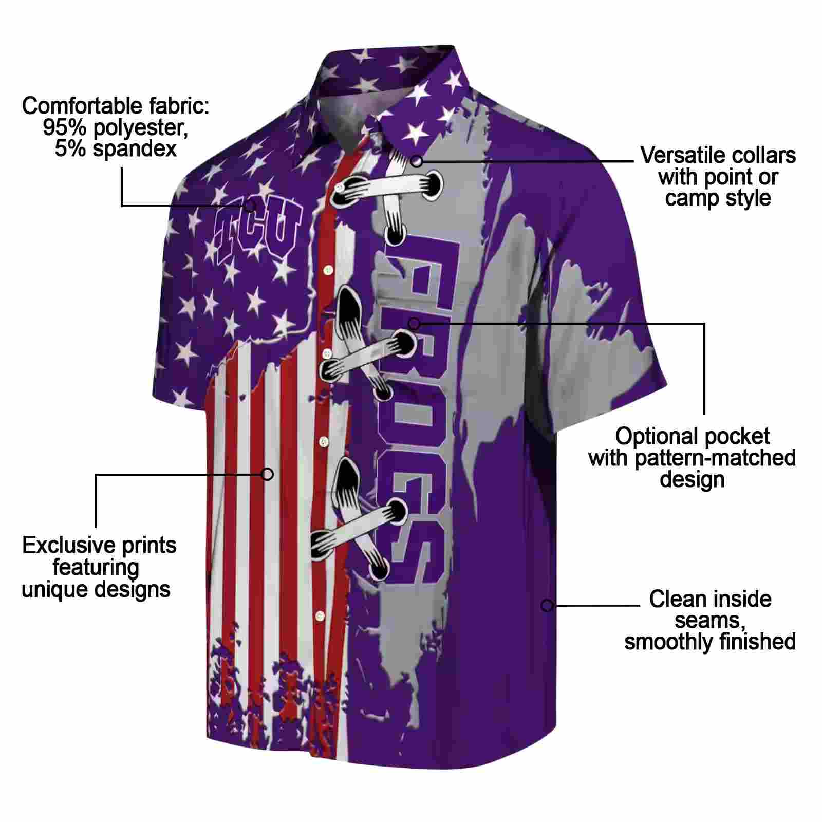 tcu horned frogs stitched flag purple hawaiian shirt new arrival