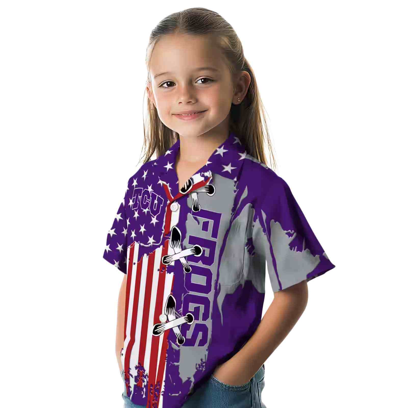 tcu horned frogs stitched flag purple hawaiian shirt premium grade