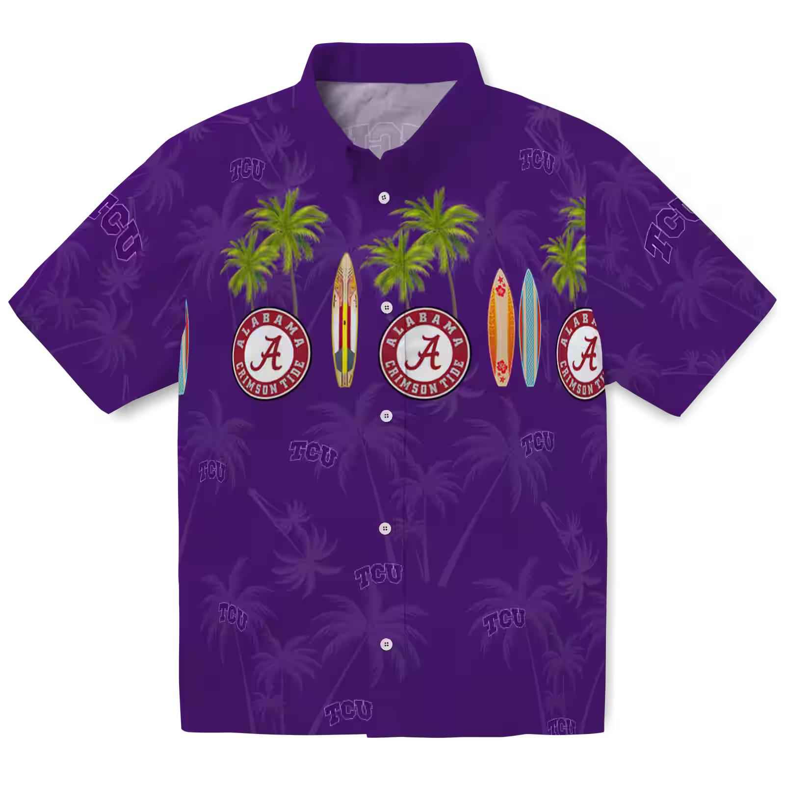 TCU Horned Frogs Surfboard Palm Purple Hawaiian Shirt