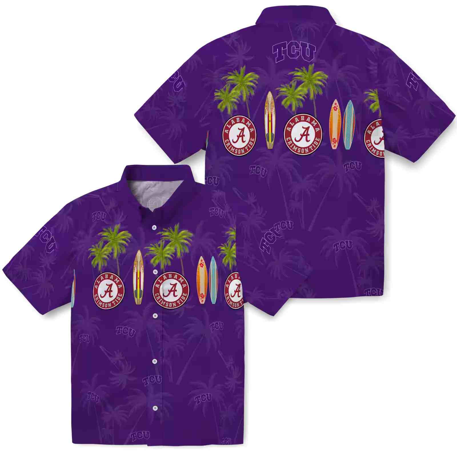 tcu horned frogs surfboard palm purple hawaiian shirt high quality