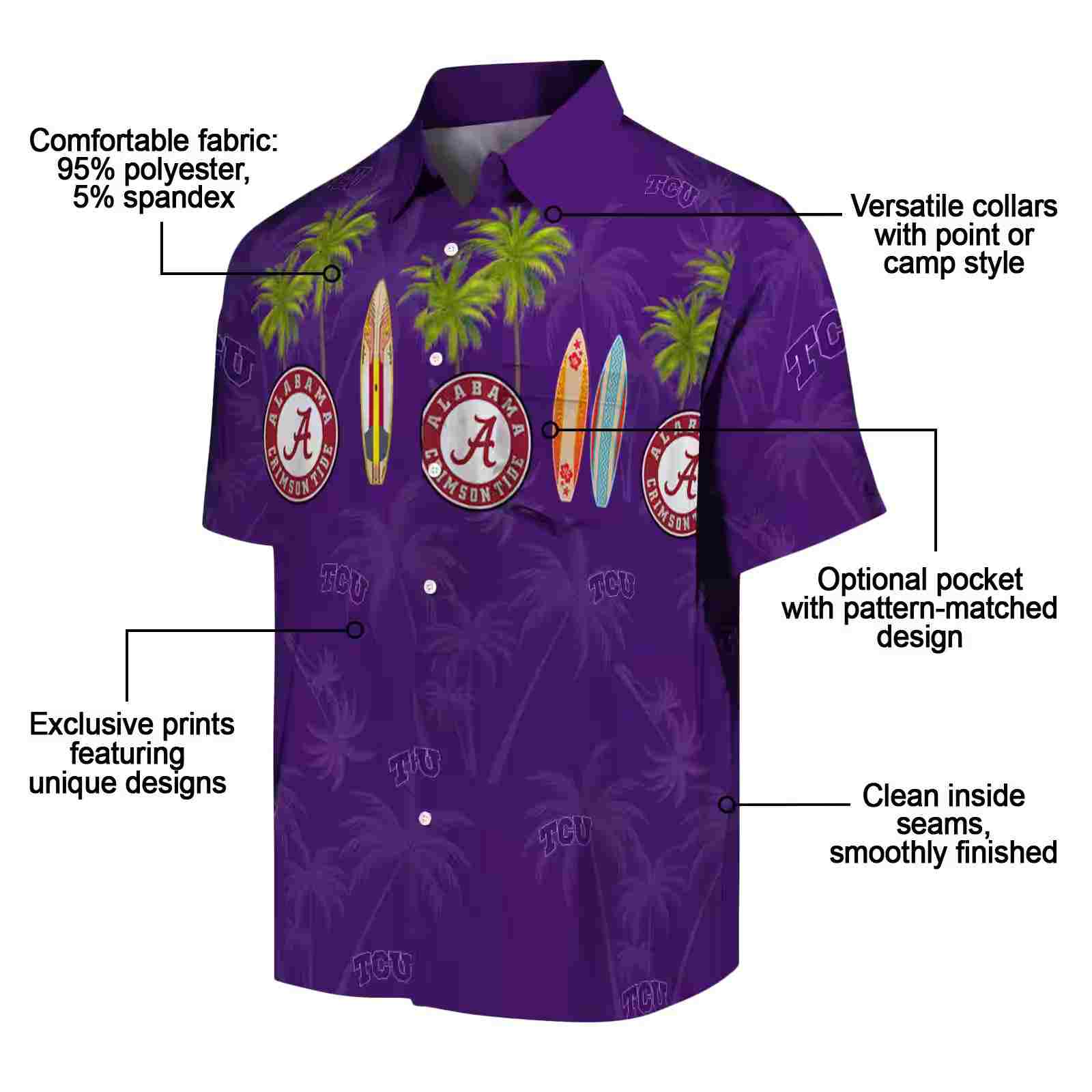 tcu horned frogs surfboard palm purple hawaiian shirt new arrival