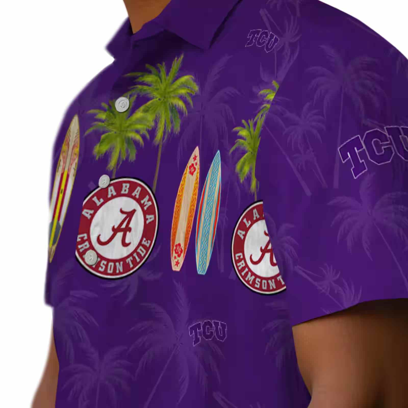 tcu horned frogs surfboard palm purple hawaiian shirt trendy