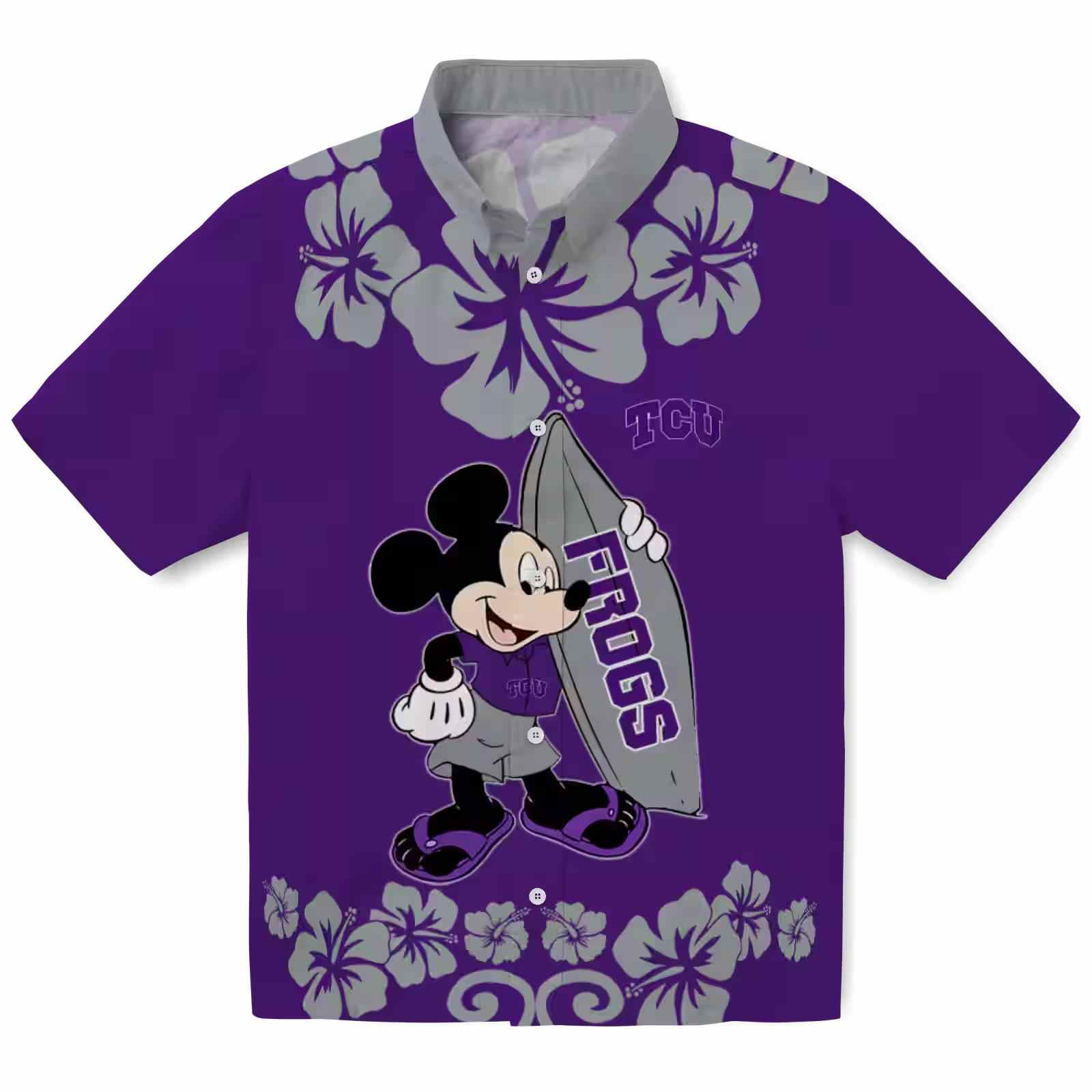 TCU Horned Frogs Surfing Mickey Purple Hawaiian Shirt