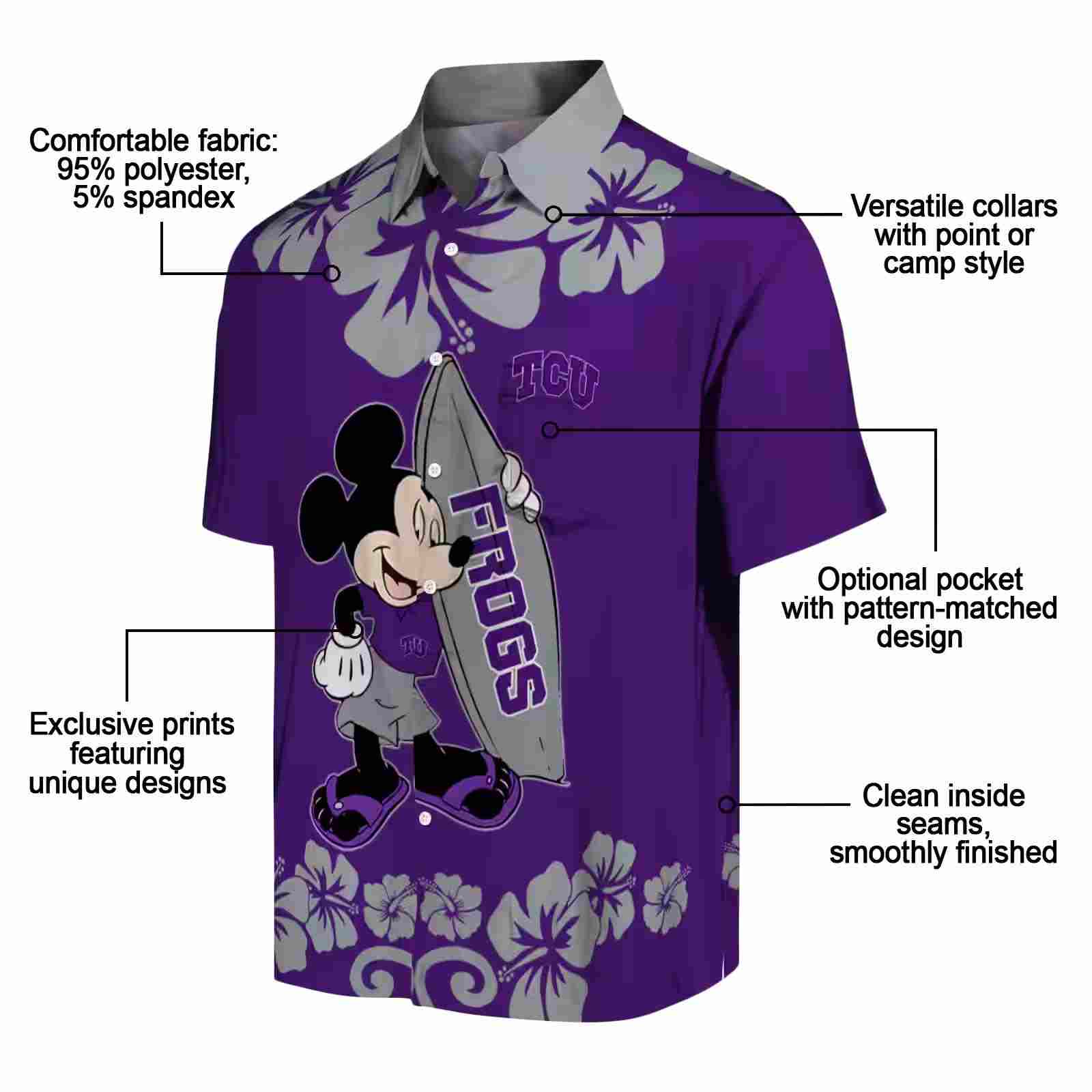 tcu horned frogs surfing mickey purple hawaiian shirt new arrival