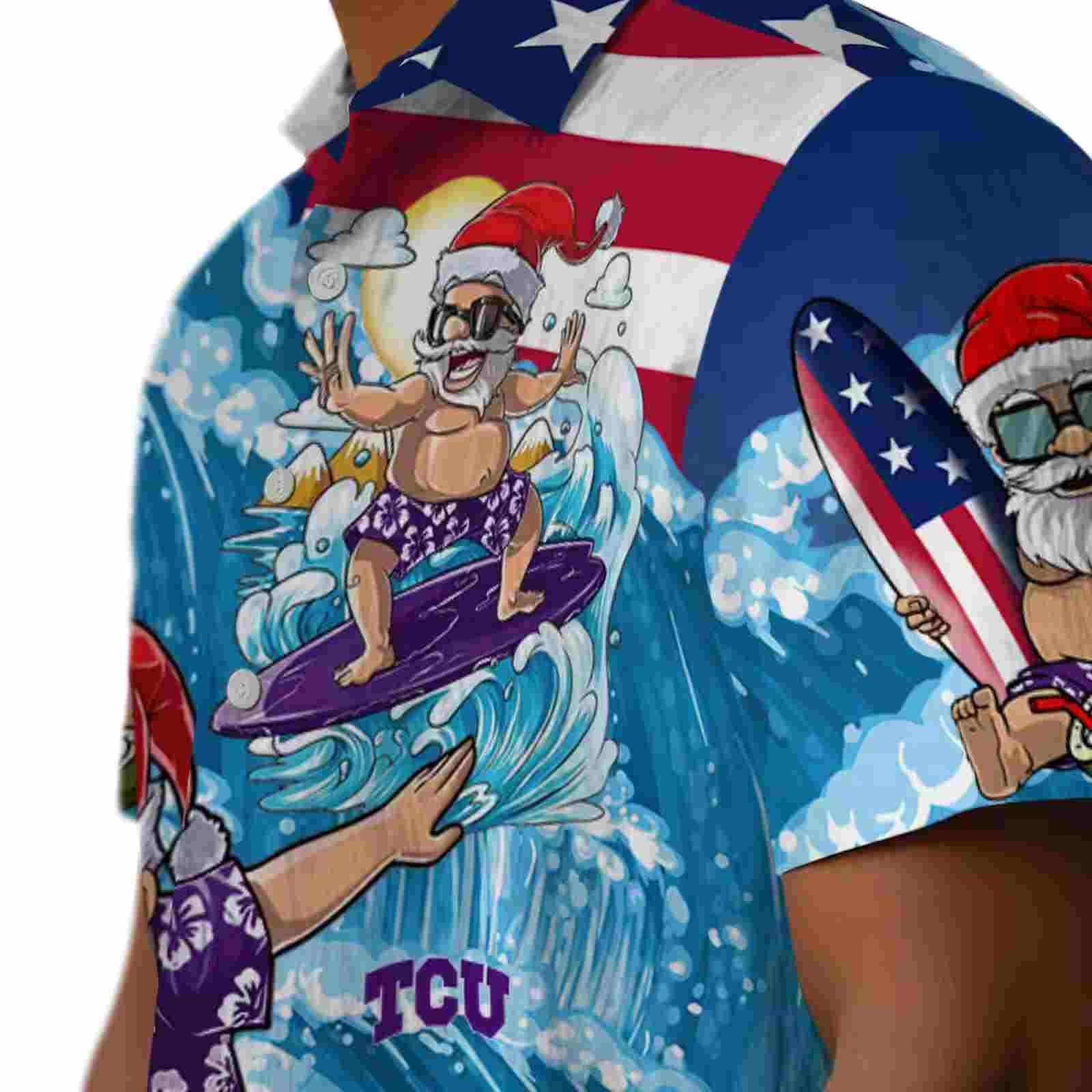 tcu horned frogs surfing santa blue hawaiian shirt trendy