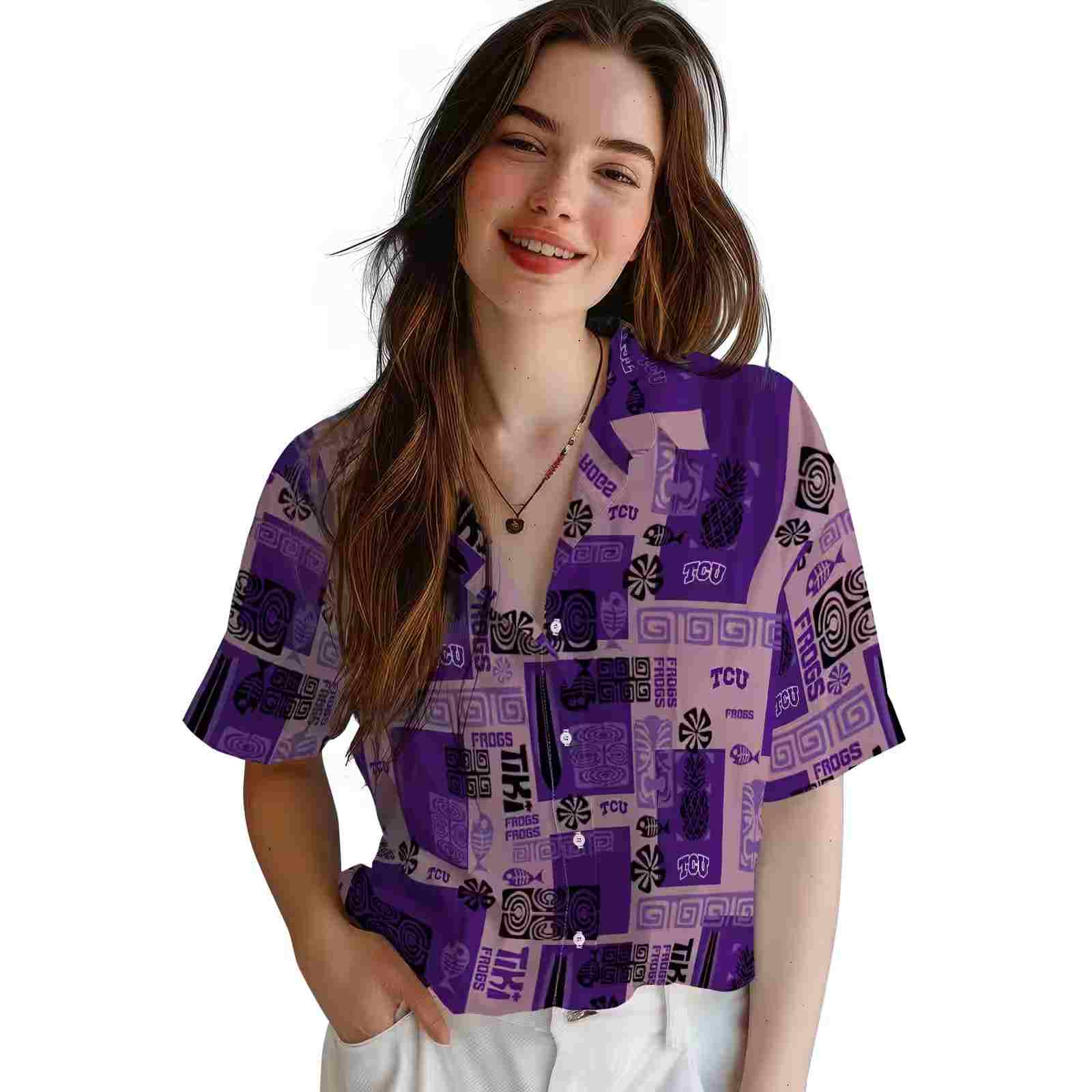 tcu horned frogs tribal symbols purple hawaiian shirt latest model