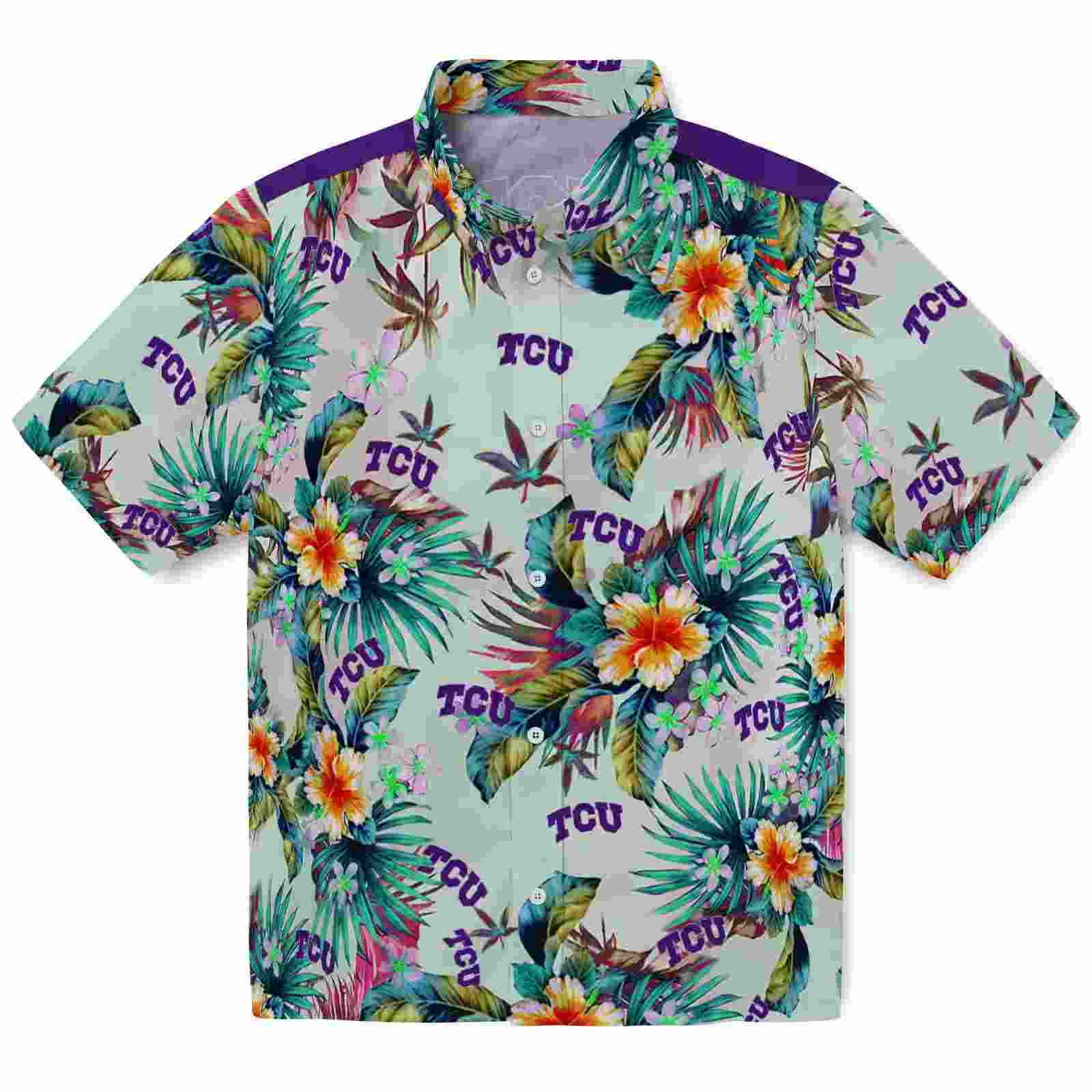 TCU Horned Frogs Tropical Foliage Green Hawaiian Shirt