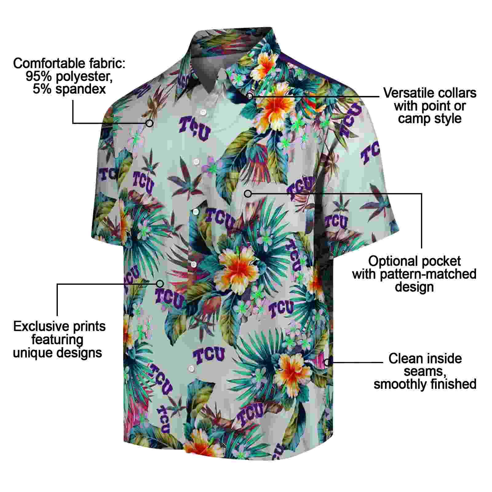 tcu horned frogs tropical foliage green hawaiian shirt new arrival