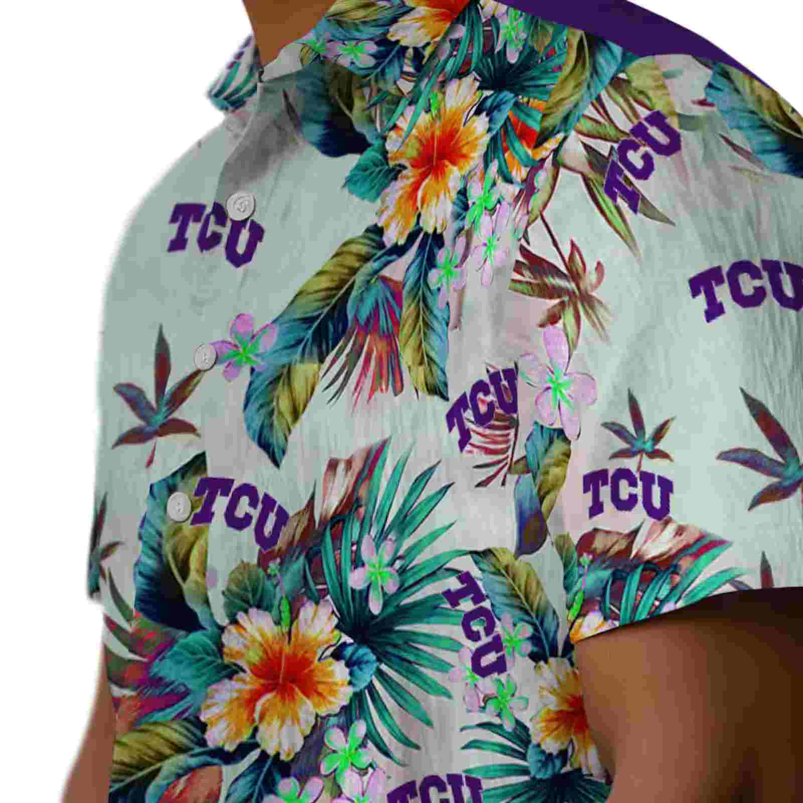 tcu horned frogs tropical foliage green hawaiian shirt trendy