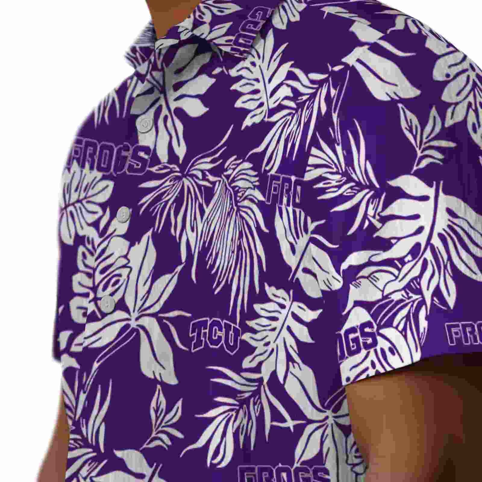 tcu horned frogs tropical leaf purple white hawaiian shirt trendy