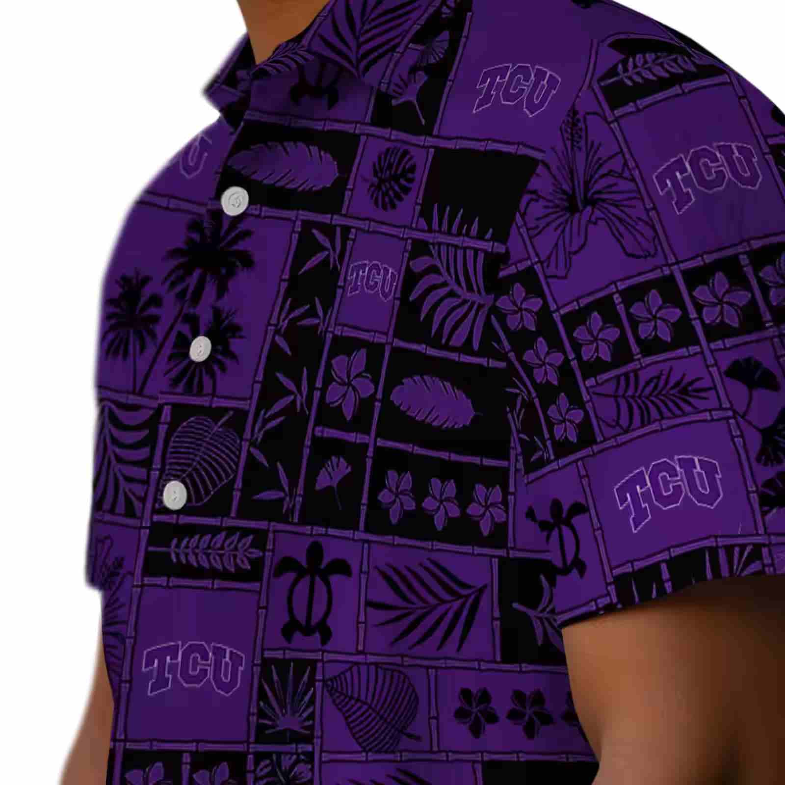 tcu horned frogs tropical patchwork purple black hawaiian shirt trendy