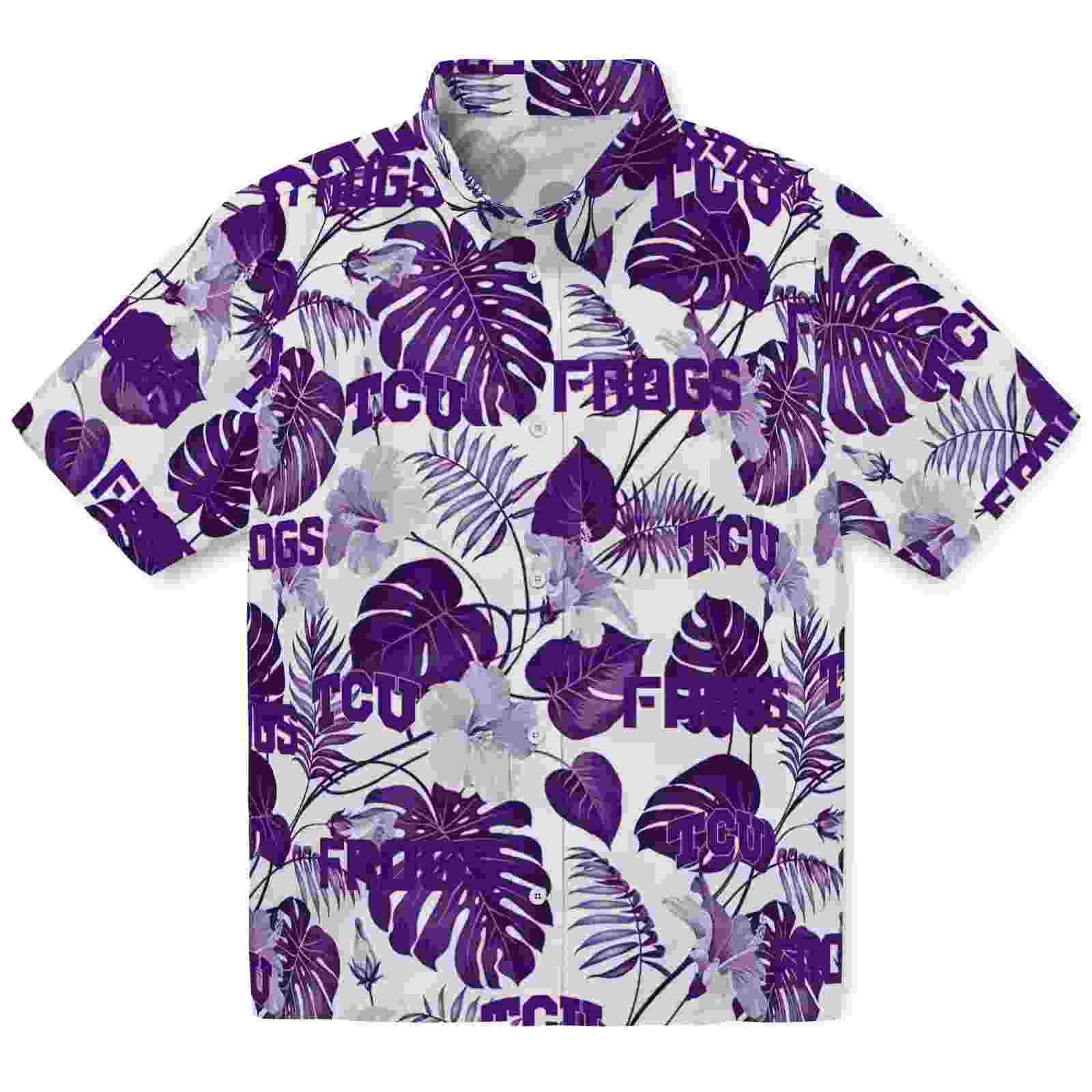 TCU Horned Frogs Tropical Plants Purple White Hawaiian Shirt