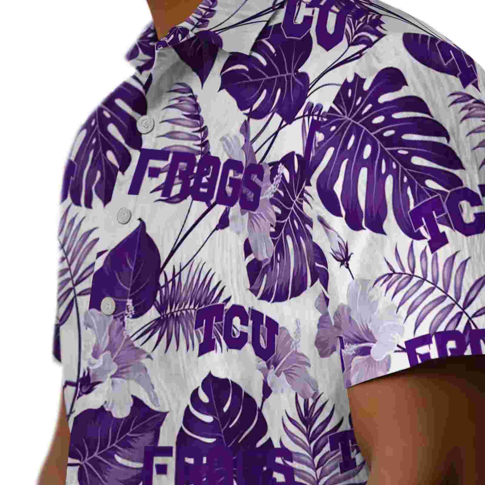 tcu horned frogs tropical plants purple white hawaiian shirt trendy