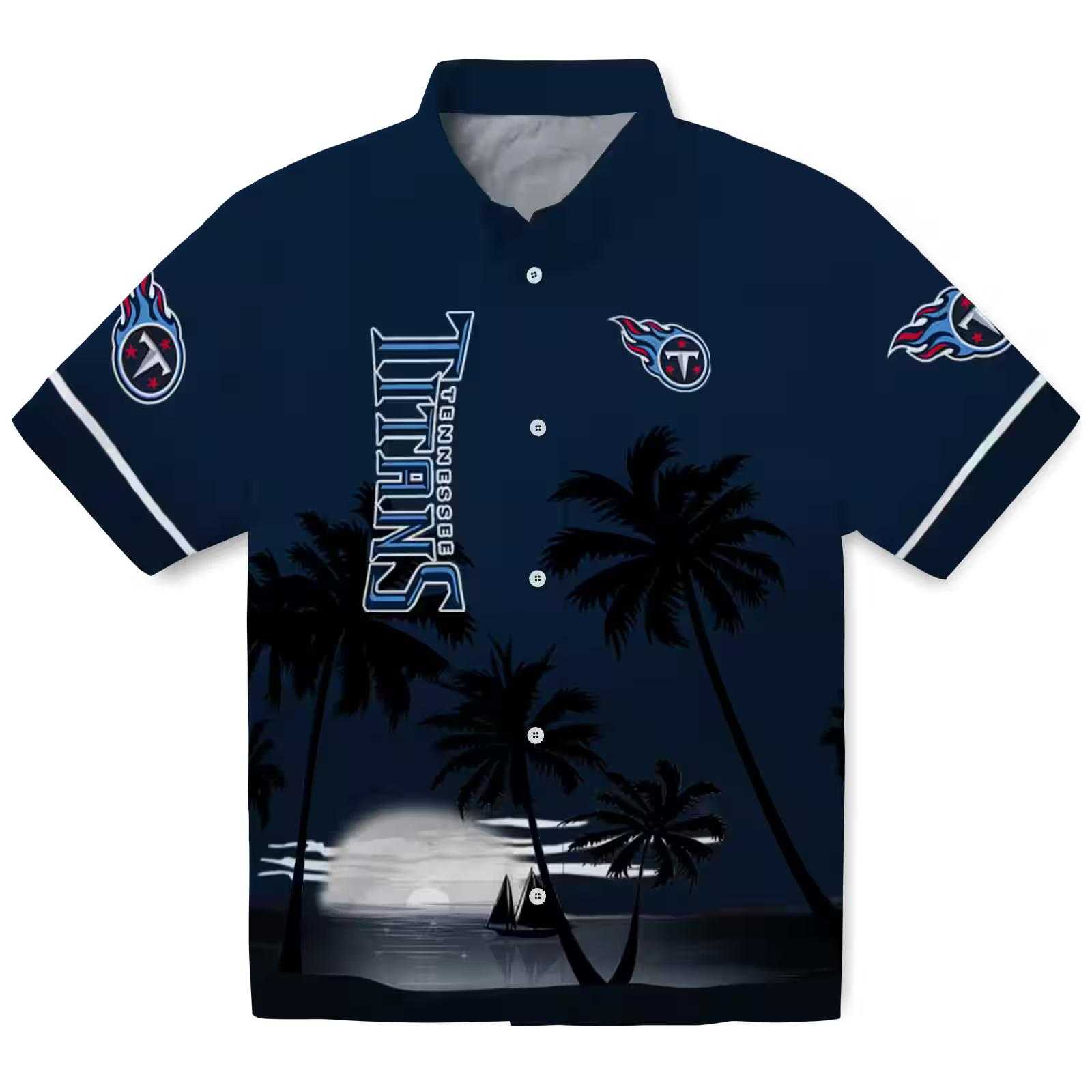 Tennessee Titans Beach Sunset Navy Black Hawaiian Shirt