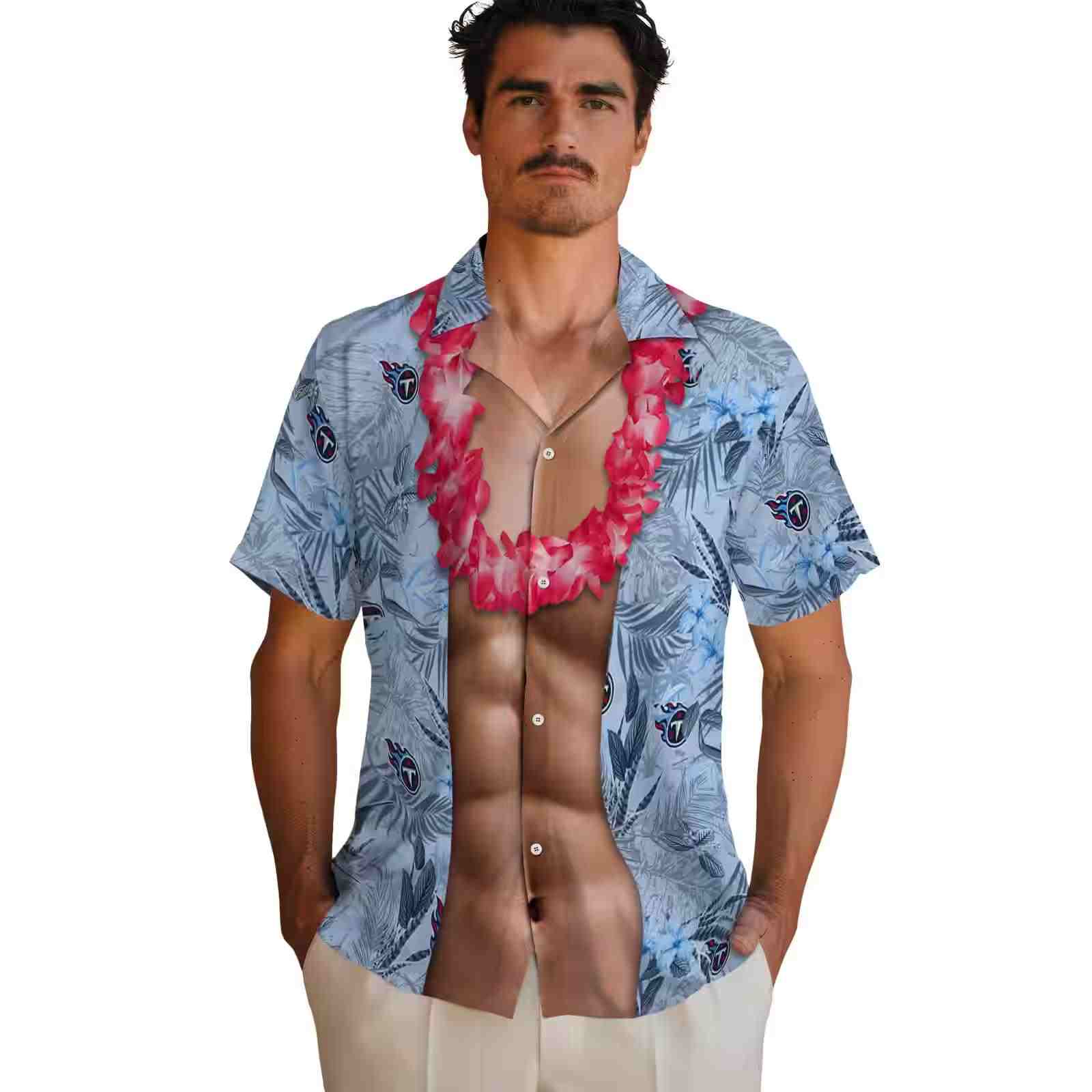 tennessee titans chest illusion navy hawaiian shirt fashion forward