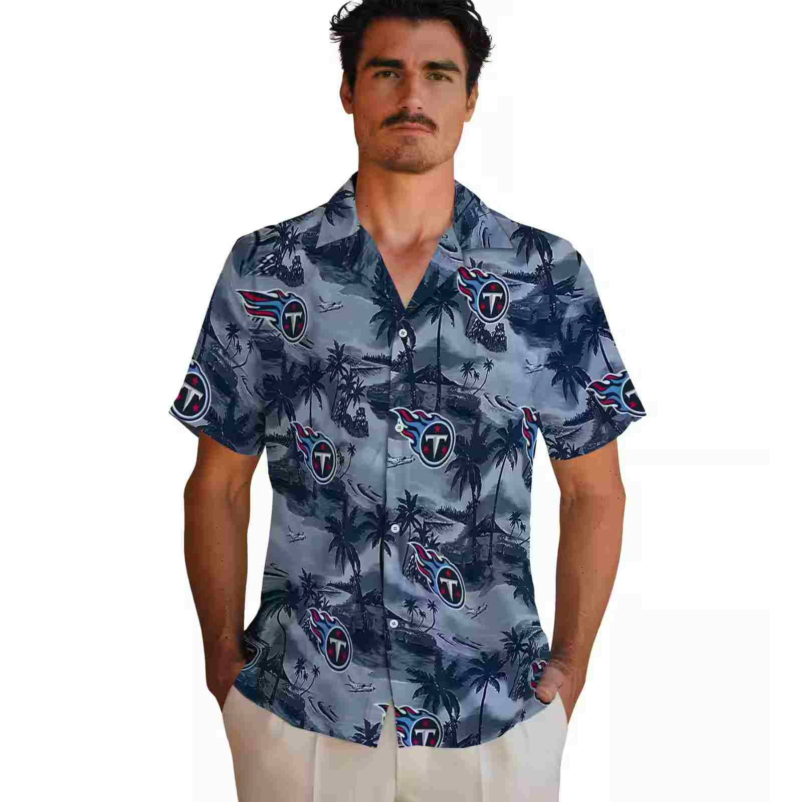 tennessee titans coastal palms navy hawaiian shirt fashion forward