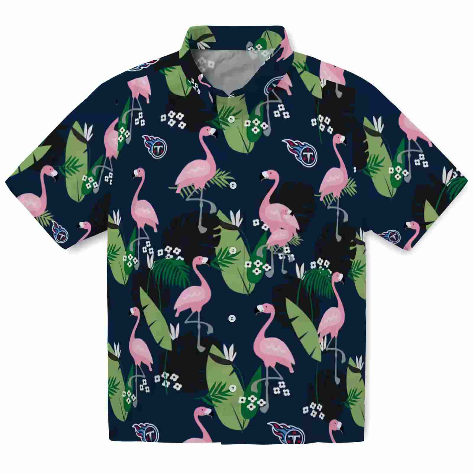 Tennessee Titans Flamingo Leaf Motif Navy Hawaiian Shirt