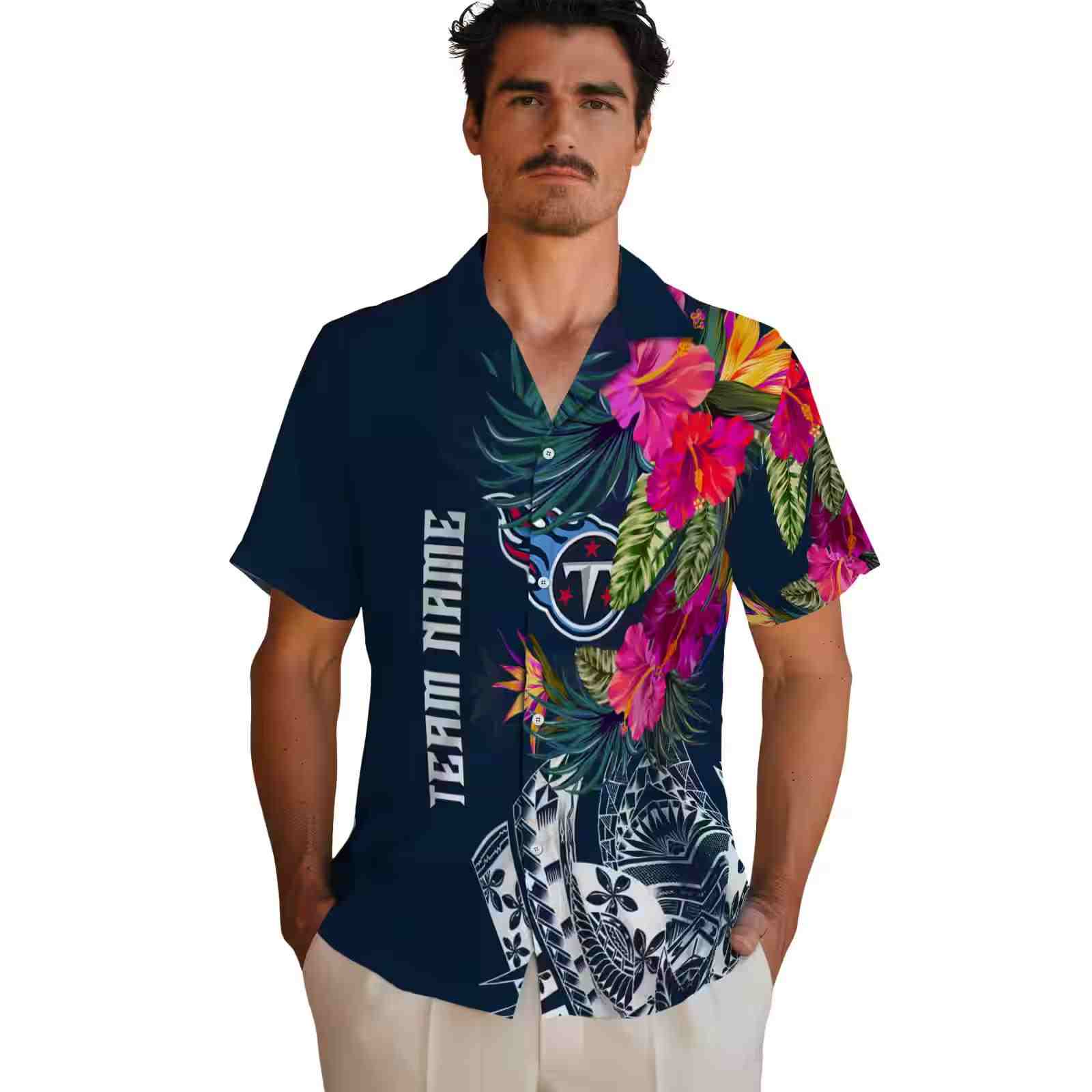 tennessee titans floral polynesian navy hawaiian shirt fashion forward