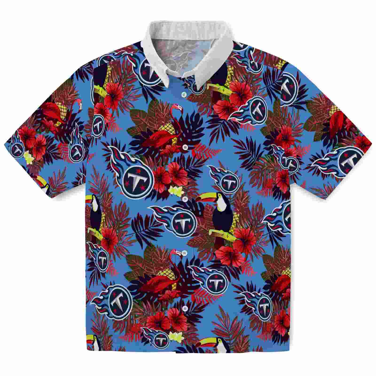 Tennessee Titans Floral Toucan Navy Red Hawaiian Shirt