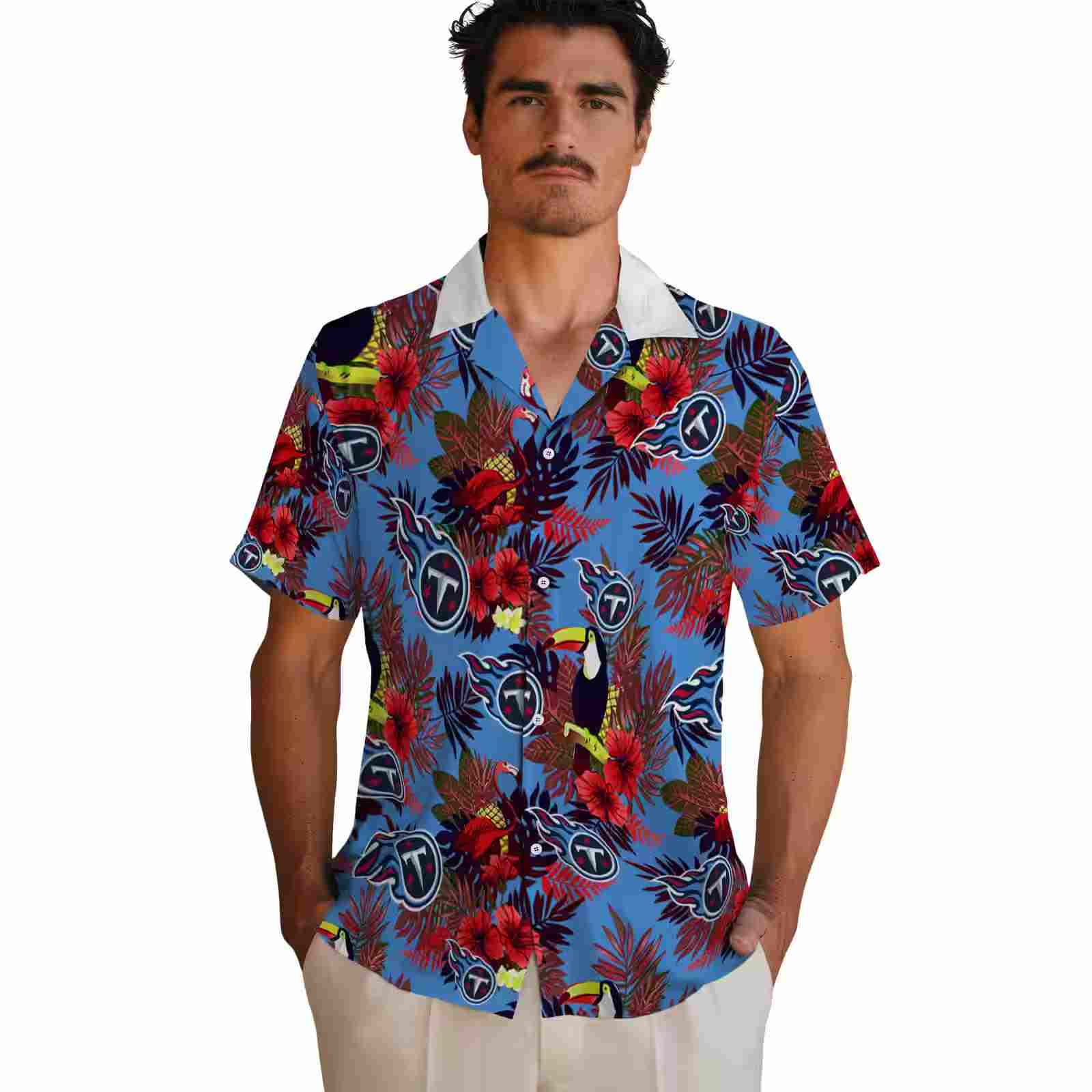 tennessee titans floral toucan navy red hawaiian shirt fashion forward