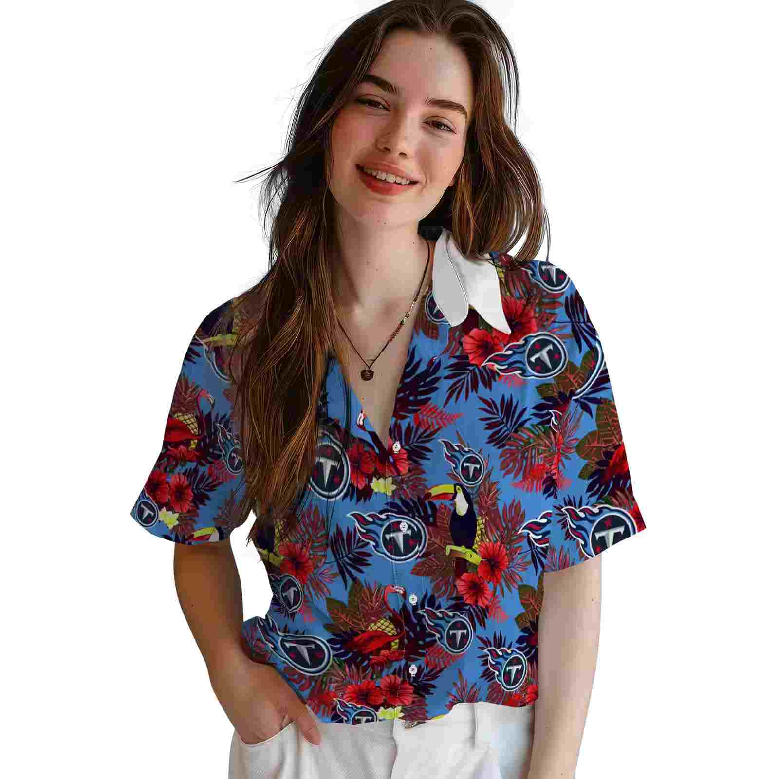 tennessee titans floral toucan navy red hawaiian shirt latest model