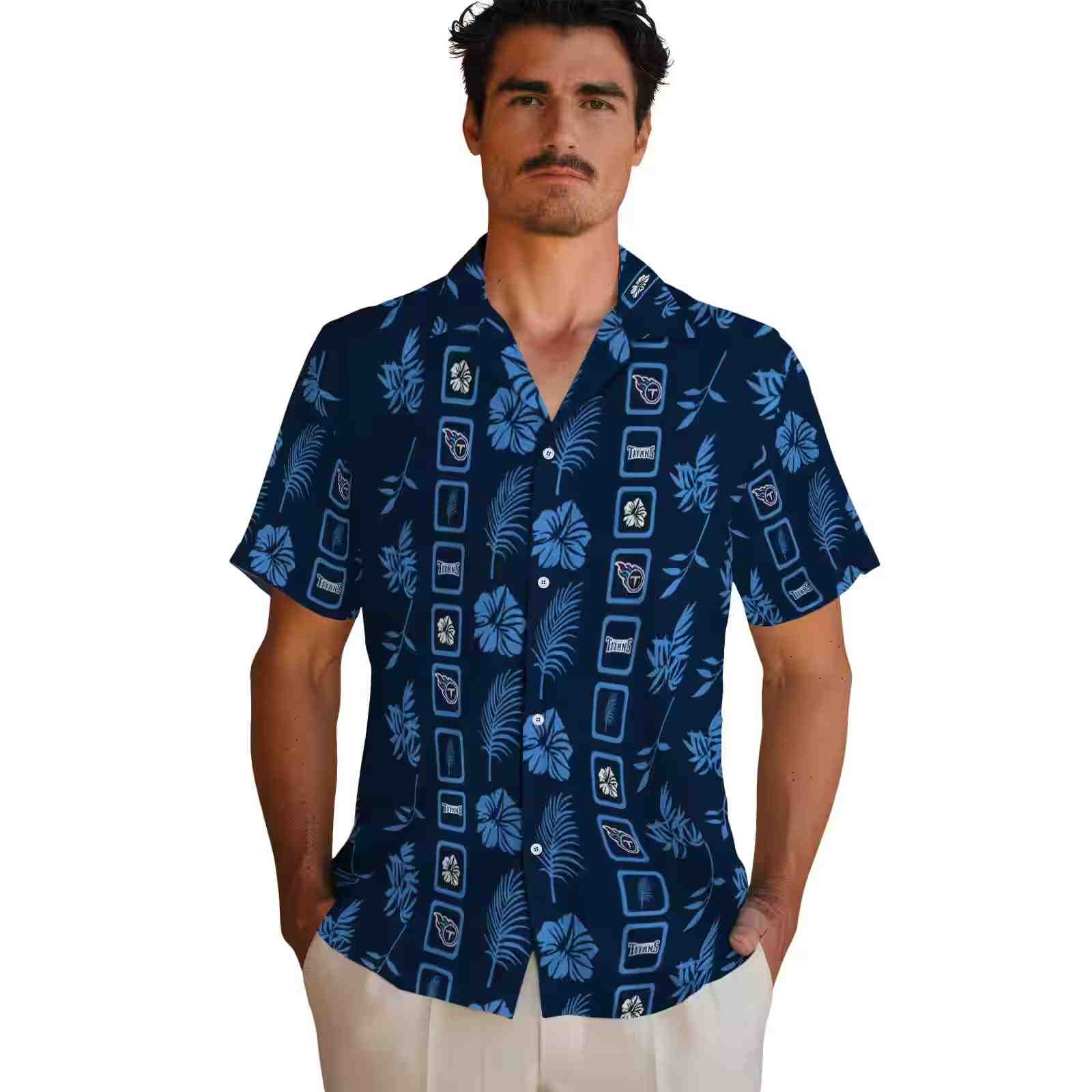 tennessee titans framed floral navy hawaiian shirt fashion forward