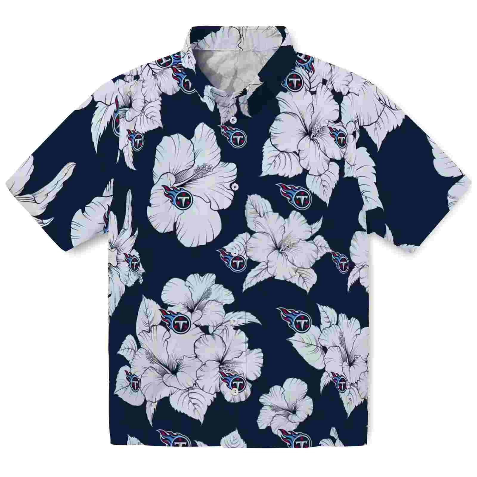 Tennessee Titans Hibiscus Blooms Navy White Hawaiian Shirt