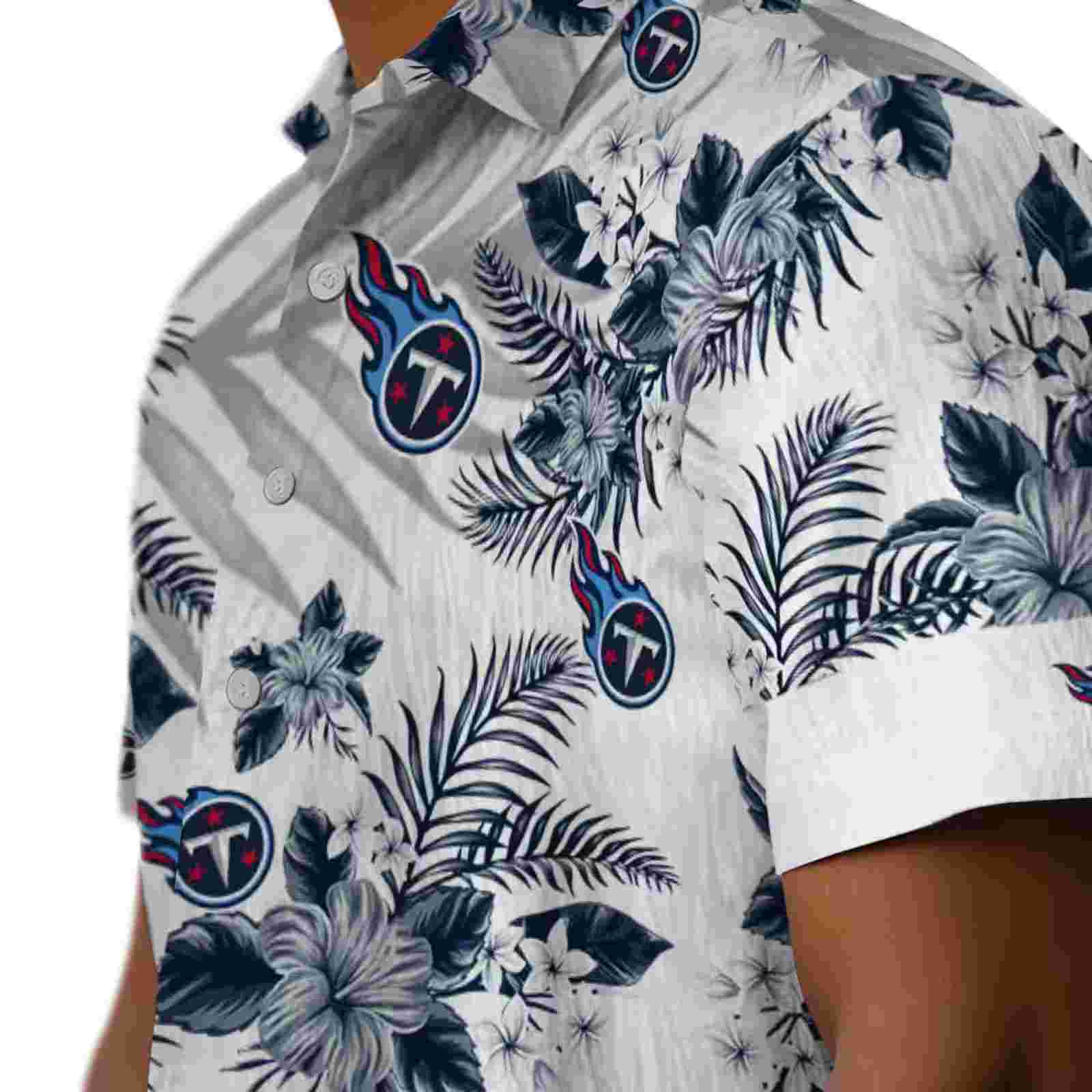 tennessee titans hibiscus palm leaves navy white hawaiian shirt trendy