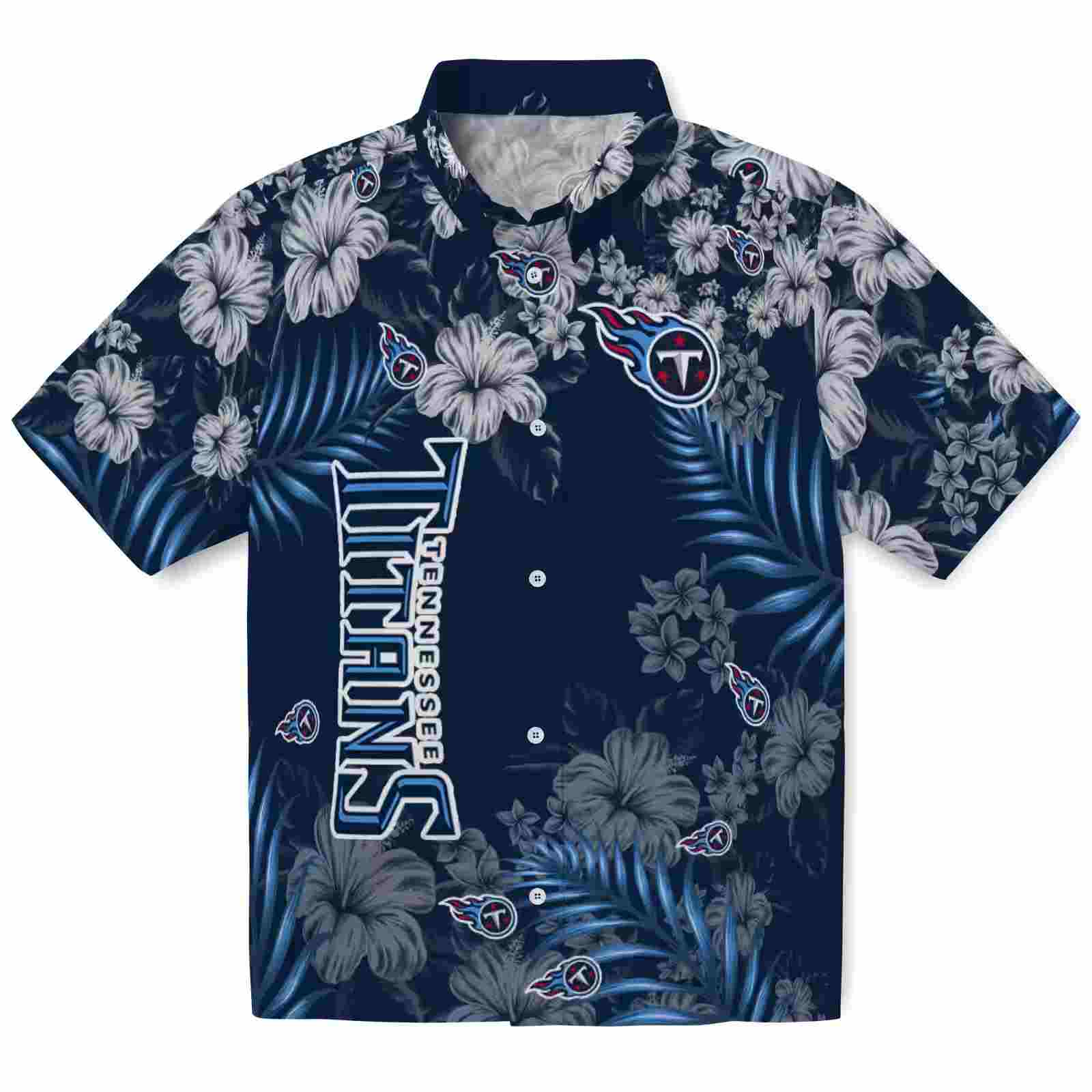 Tennessee Titans Hibiscus Print Navy Hawaiian Shirt