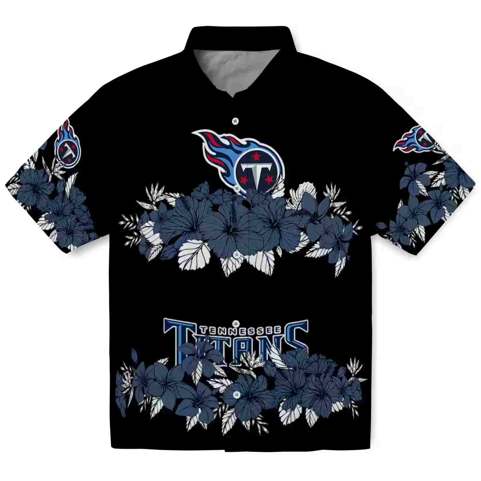 Tennessee Titans Hibiscus Stripe Navy Black Hawaiian Shirt