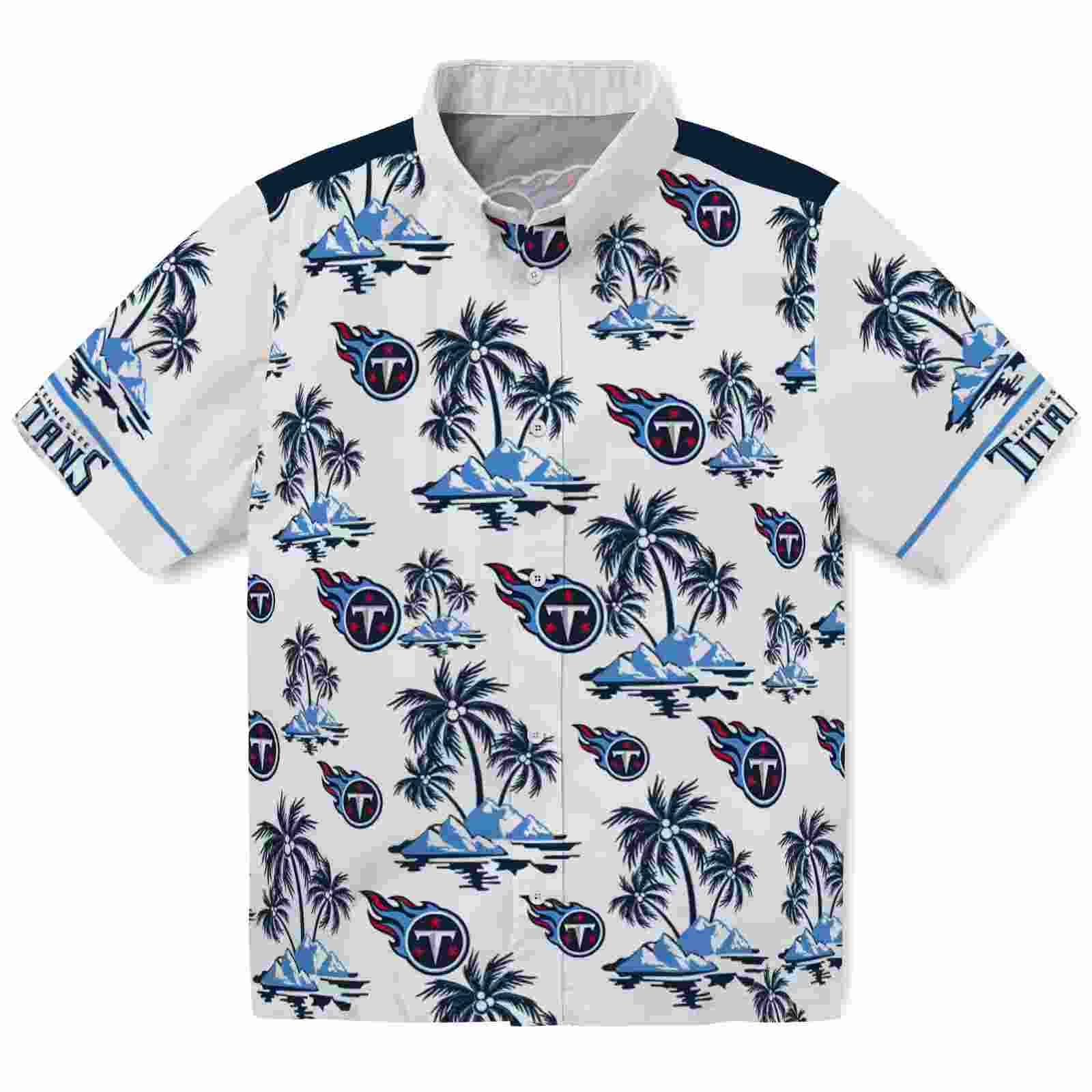 Tennessee Titans Palm Island Print Navy White Hawaiian Shirt