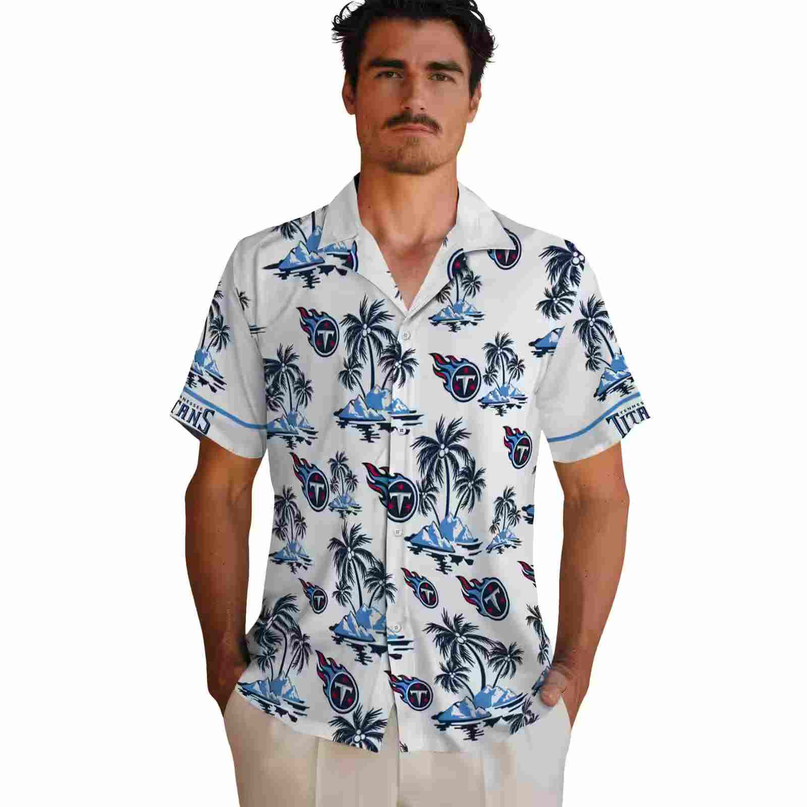 tennessee titans palm island print navy white hawaiian shirt fashion forward